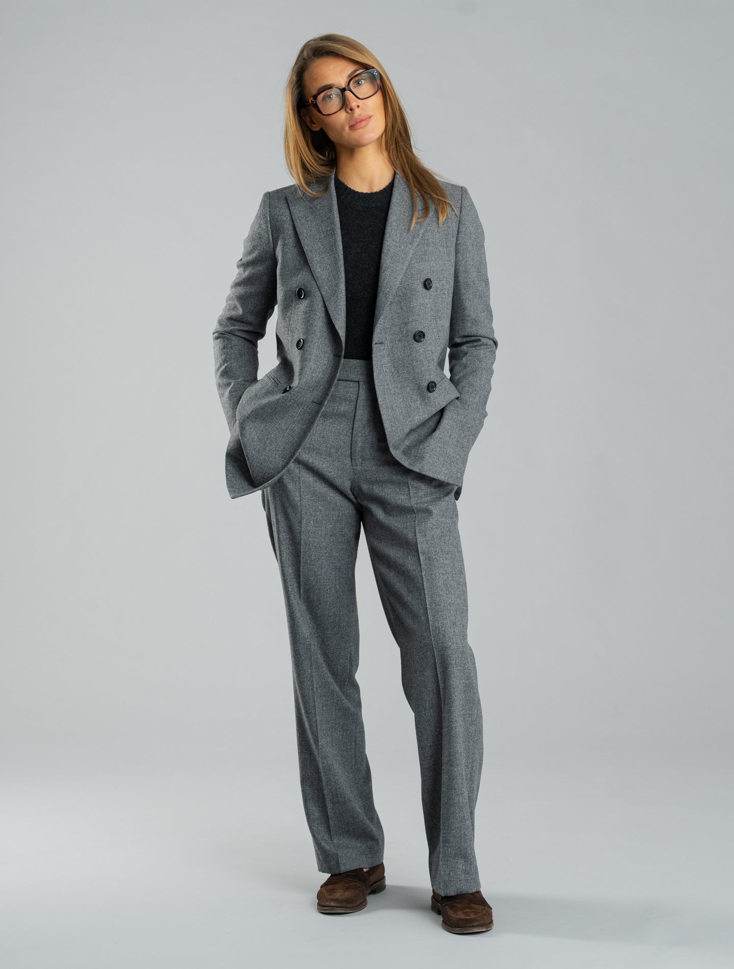 Straight Fit Glencheck Wool Cashmere Trousers Grey Lardini Trousers IT 40