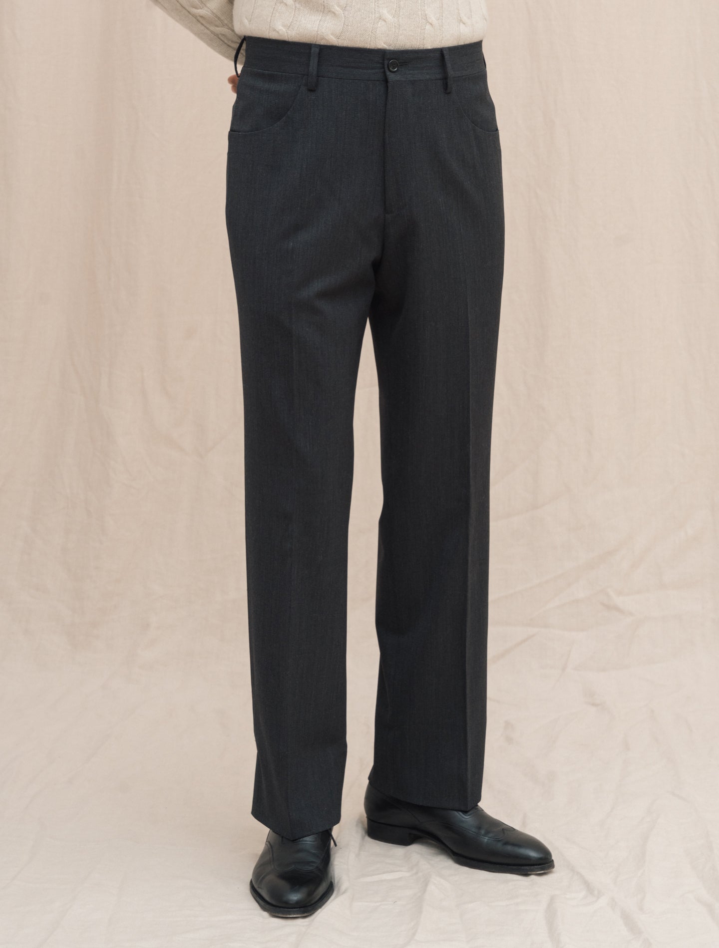 Straight Fit Wool Trousers Dark Grey Lardini Trousers 48