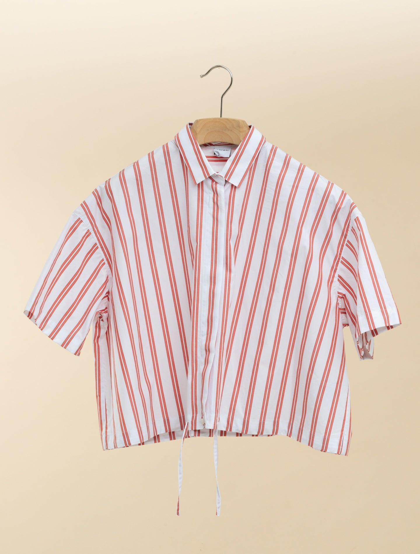 Striped Cotton Poplin Short Sleeve Shirt Red Aspesi Shirts IT 38