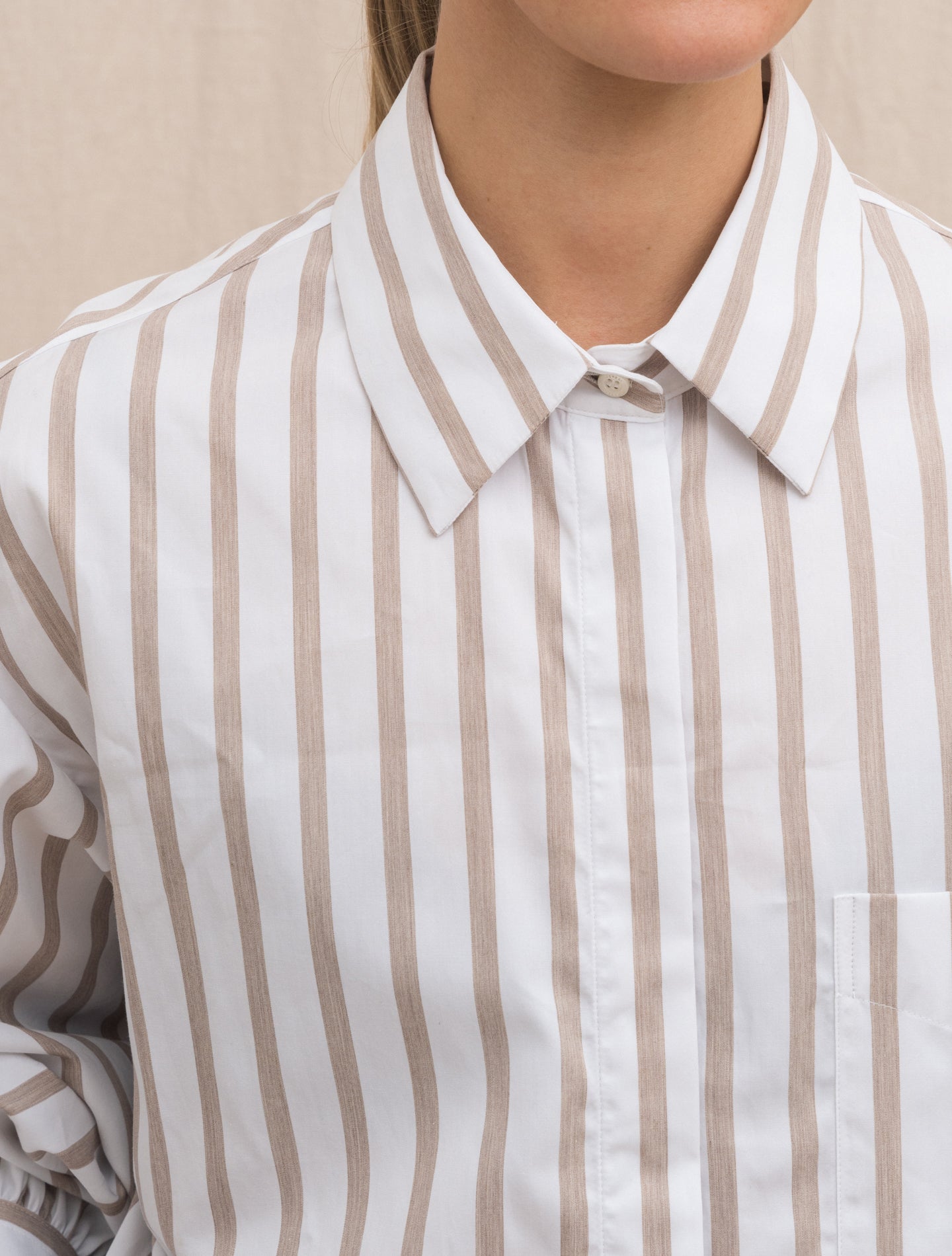 Striped Cotton Shirt w. Pocket Beige Aspesi Shirts 38