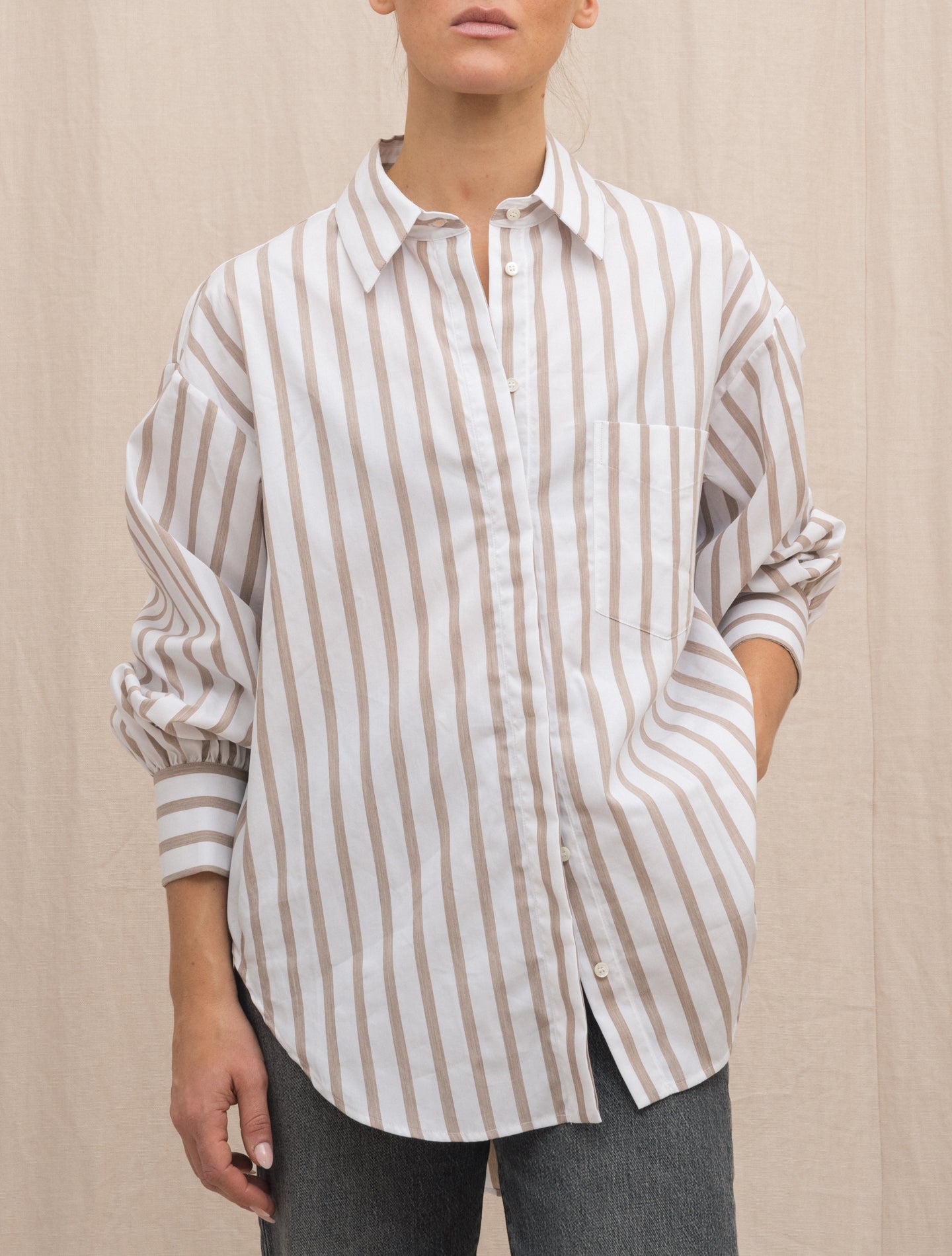 Striped Cotton Shirt w. Pocket Beige Aspesi Shirts 38