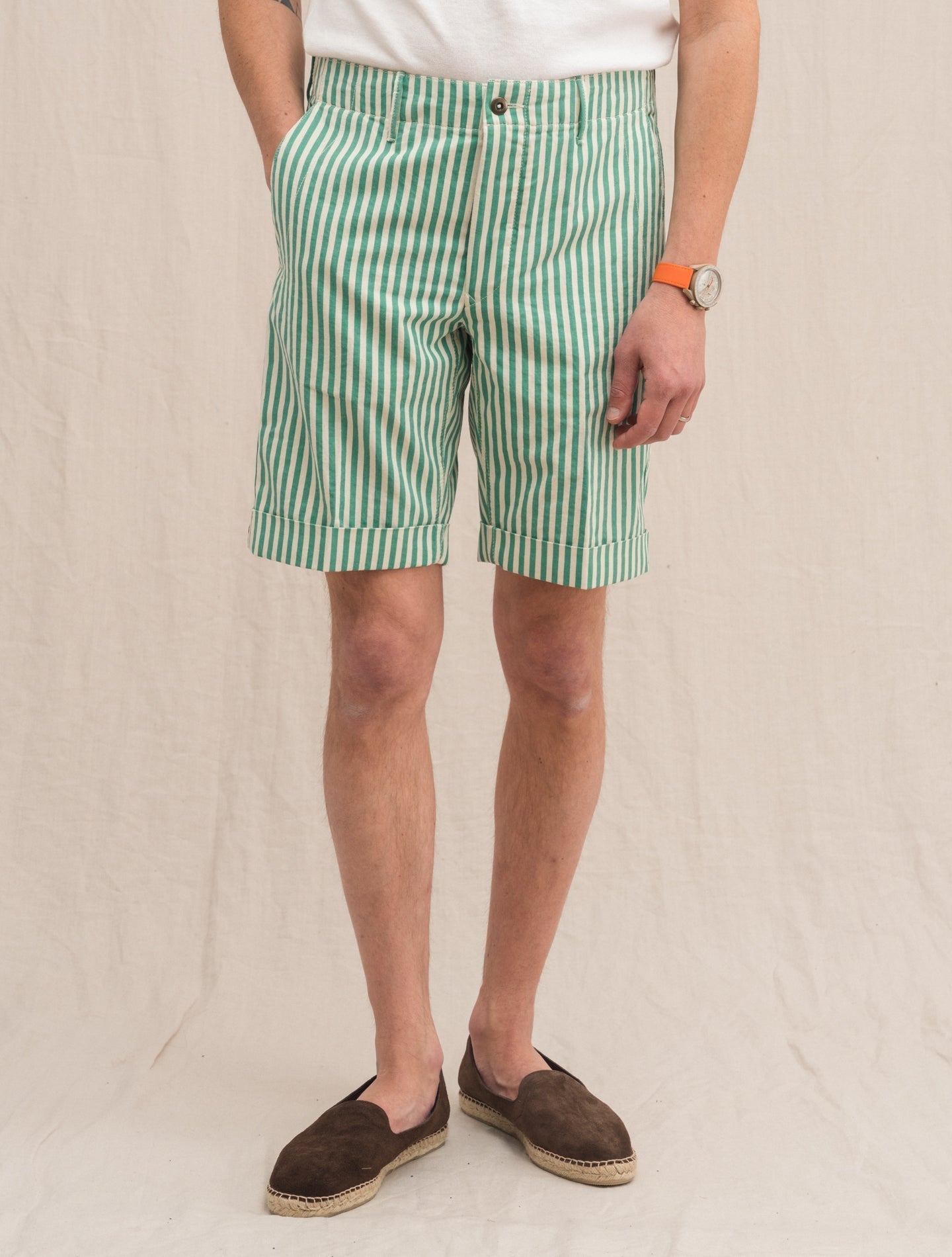 Striped Cotton Shorts Green Striped Incotex Shorts 32