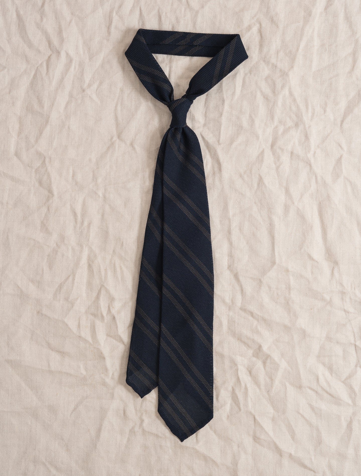 Striped Garza Wool Silk Tie Navy Finamore Ties One Size