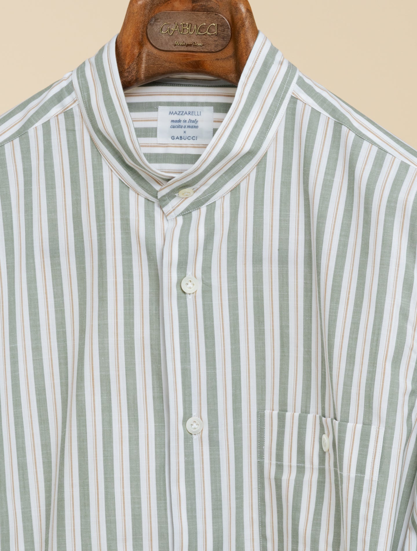 Striped Mandarin Collar Shirt Green