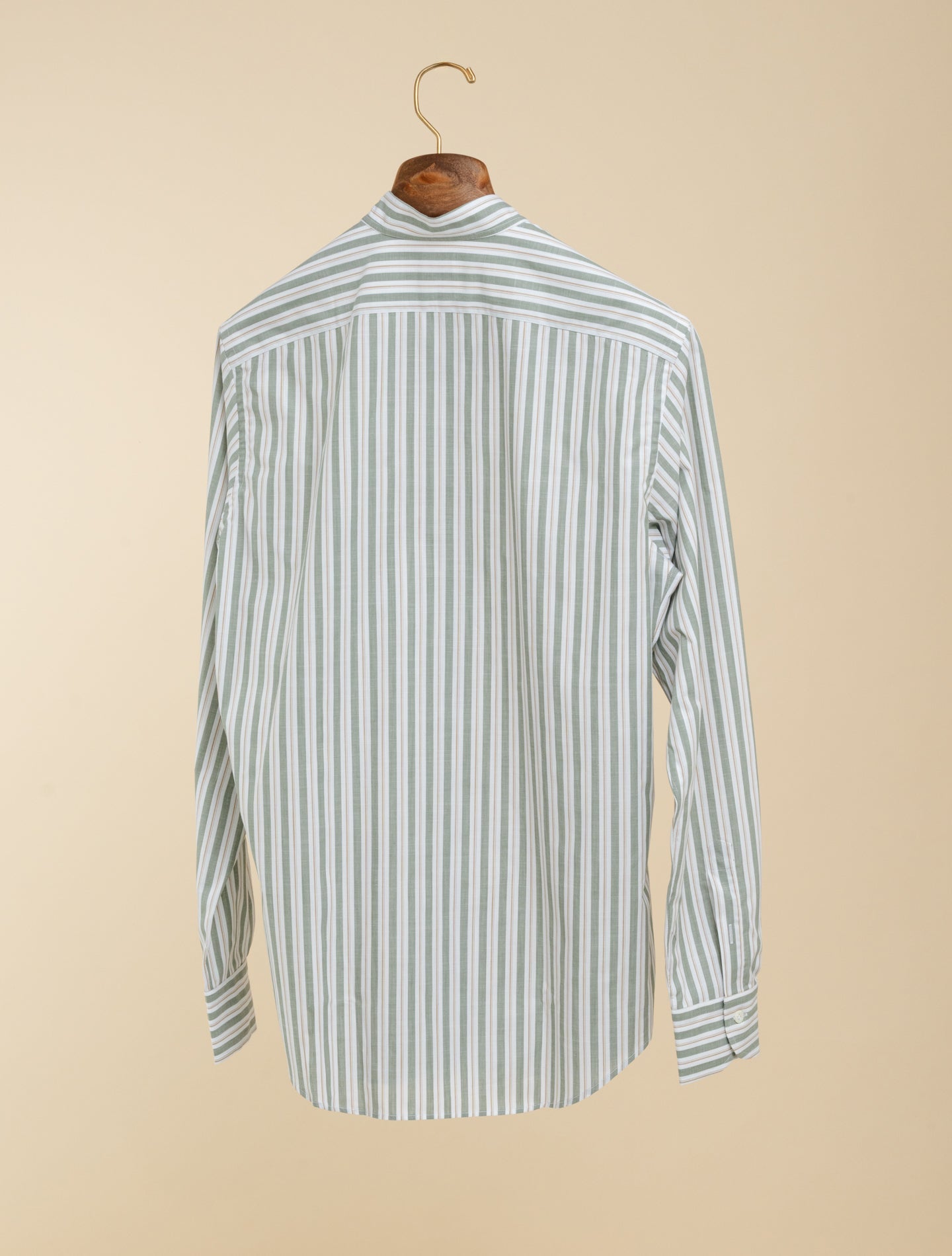 Striped Mandarin Collar Shirt Green