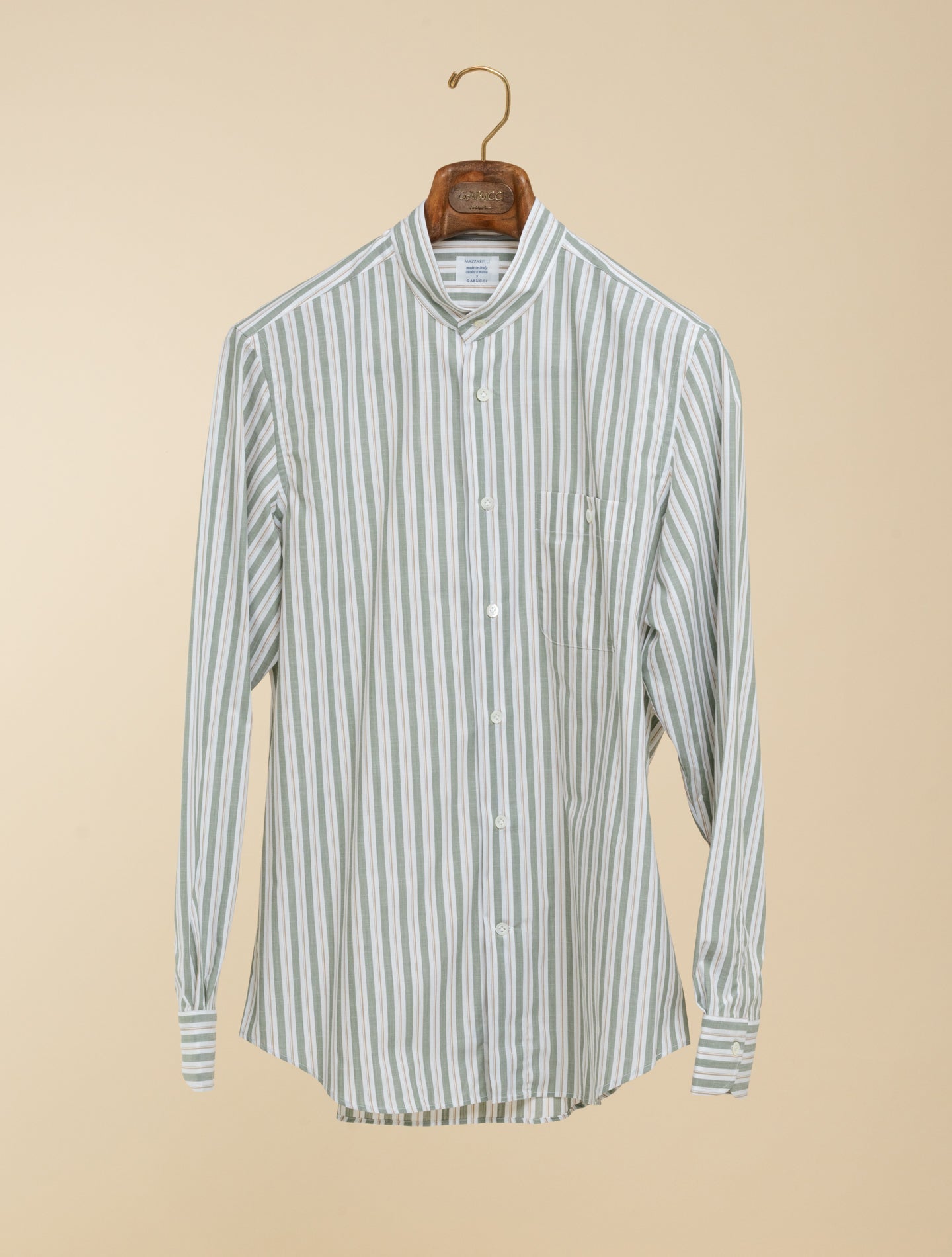 Striped Mandarin Collar Shirt Green