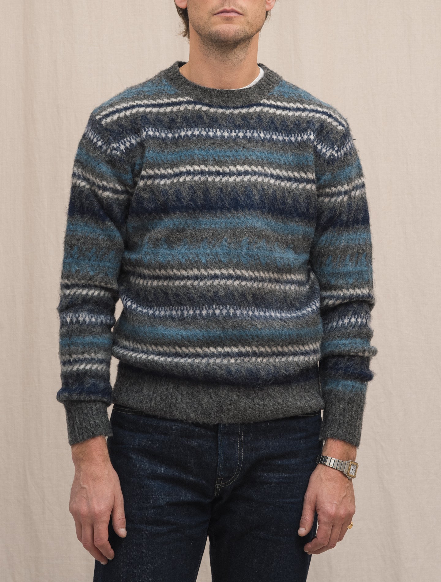 Striped Shaggy Dog Crewneck Blue Aspesi Knitwear 50