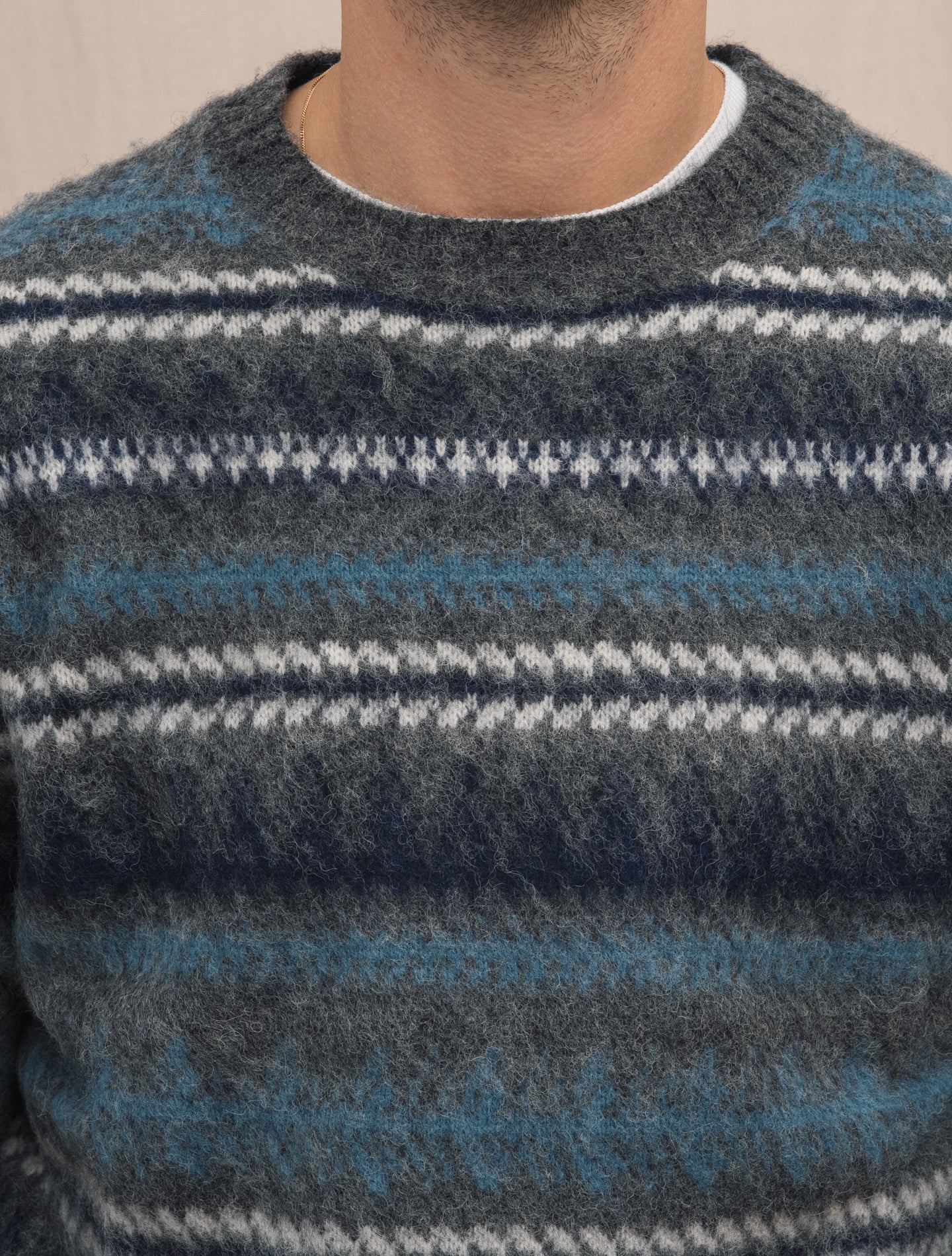 Striped Shaggy Dog Crewneck Blue Aspesi Knitwear 50