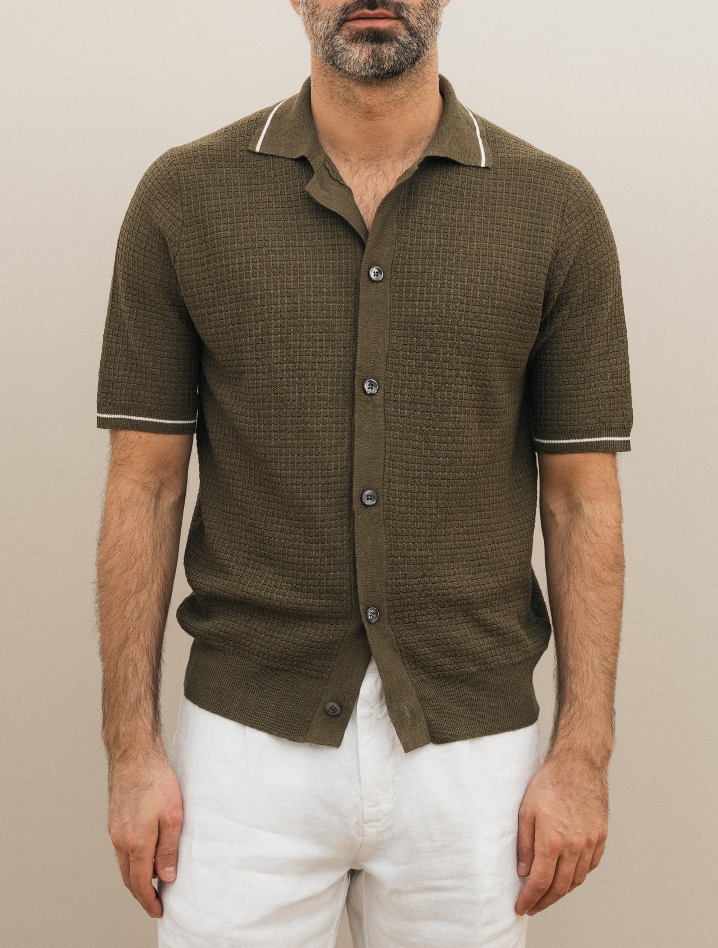 Structured Knitted Short Sleeve Shirt Olive Fioroni Polo shirts 48