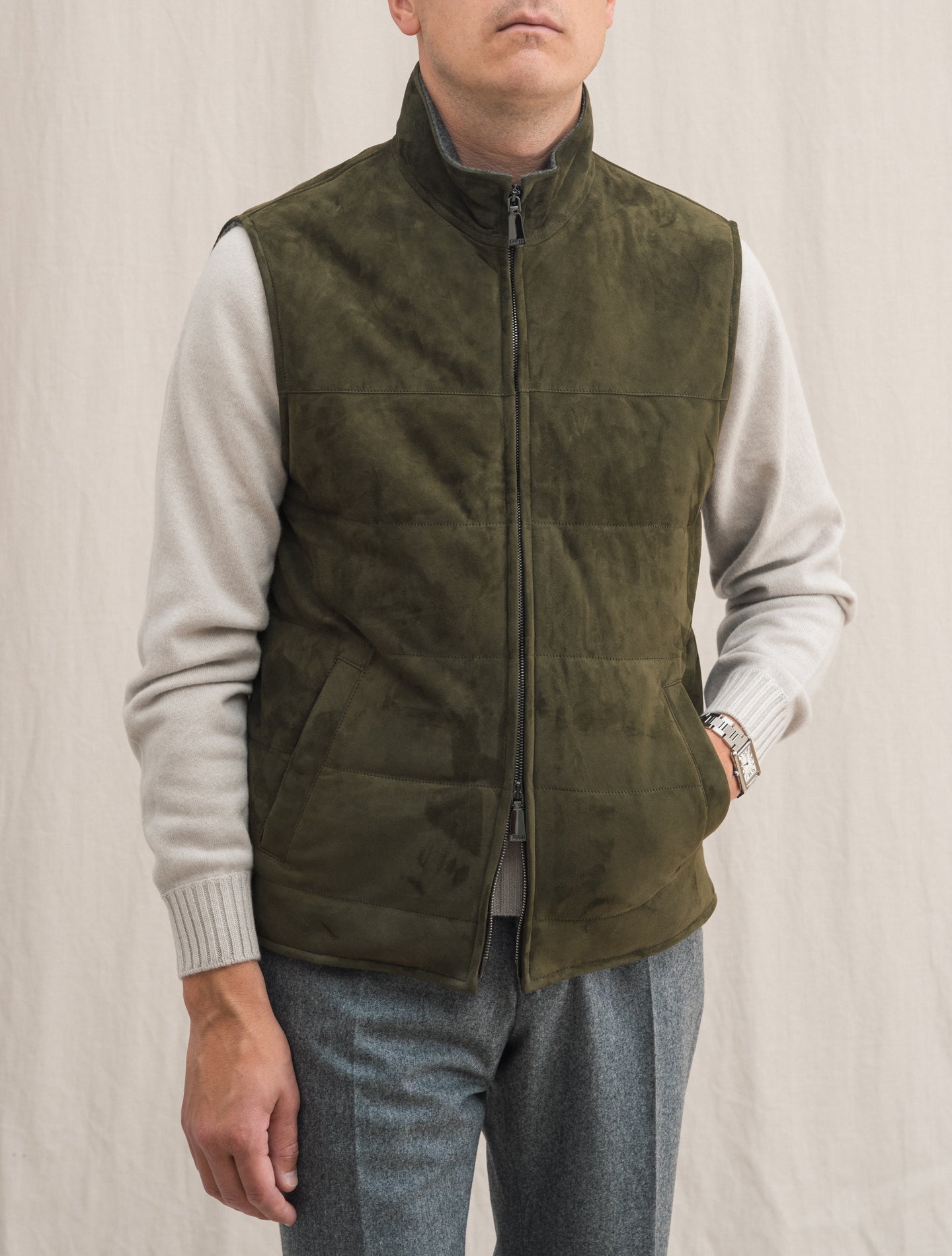 Suede Luca Vest Green | Gabucci