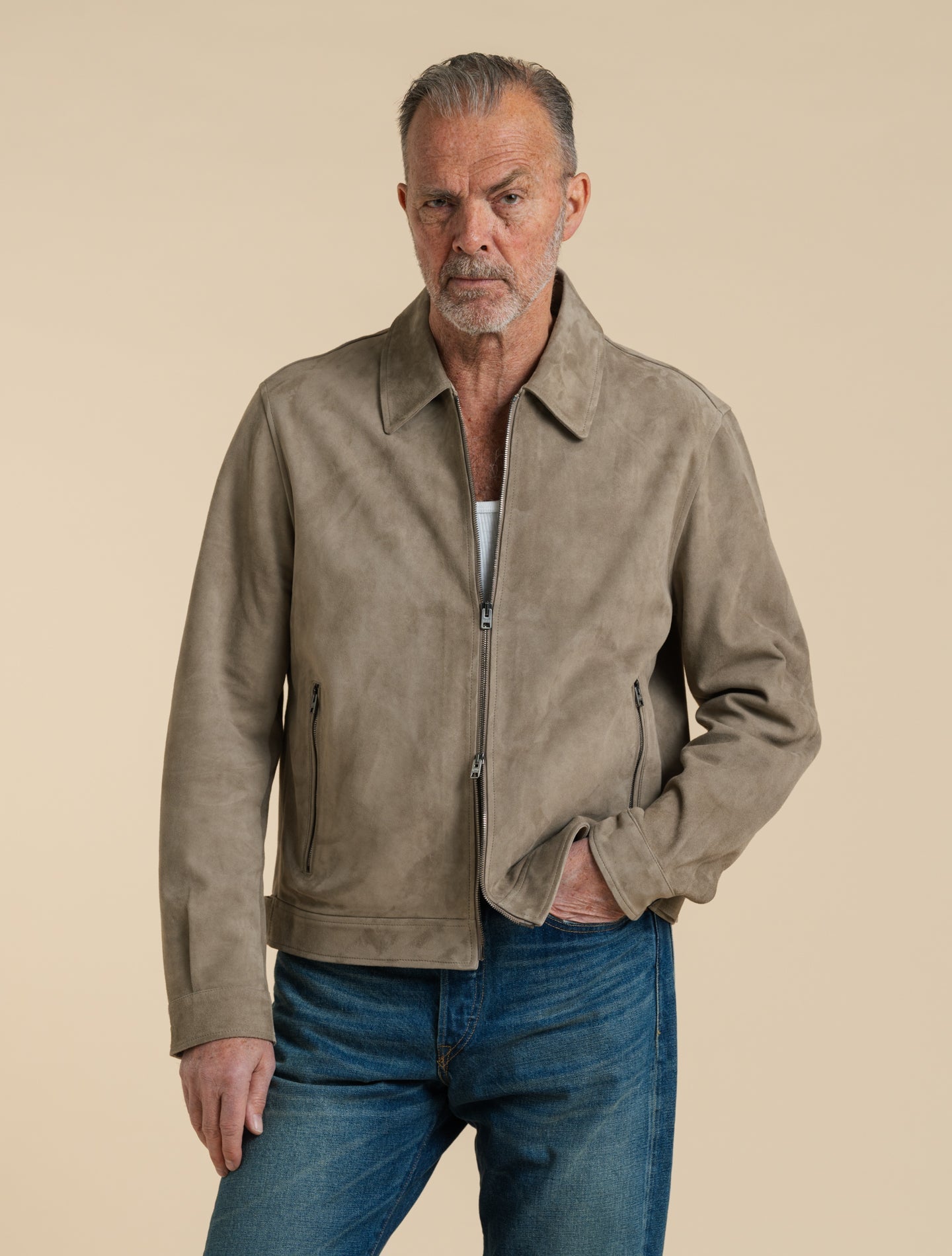 Suede Strozzi Zip Jacket Light Taupe Manto Outerwear 48