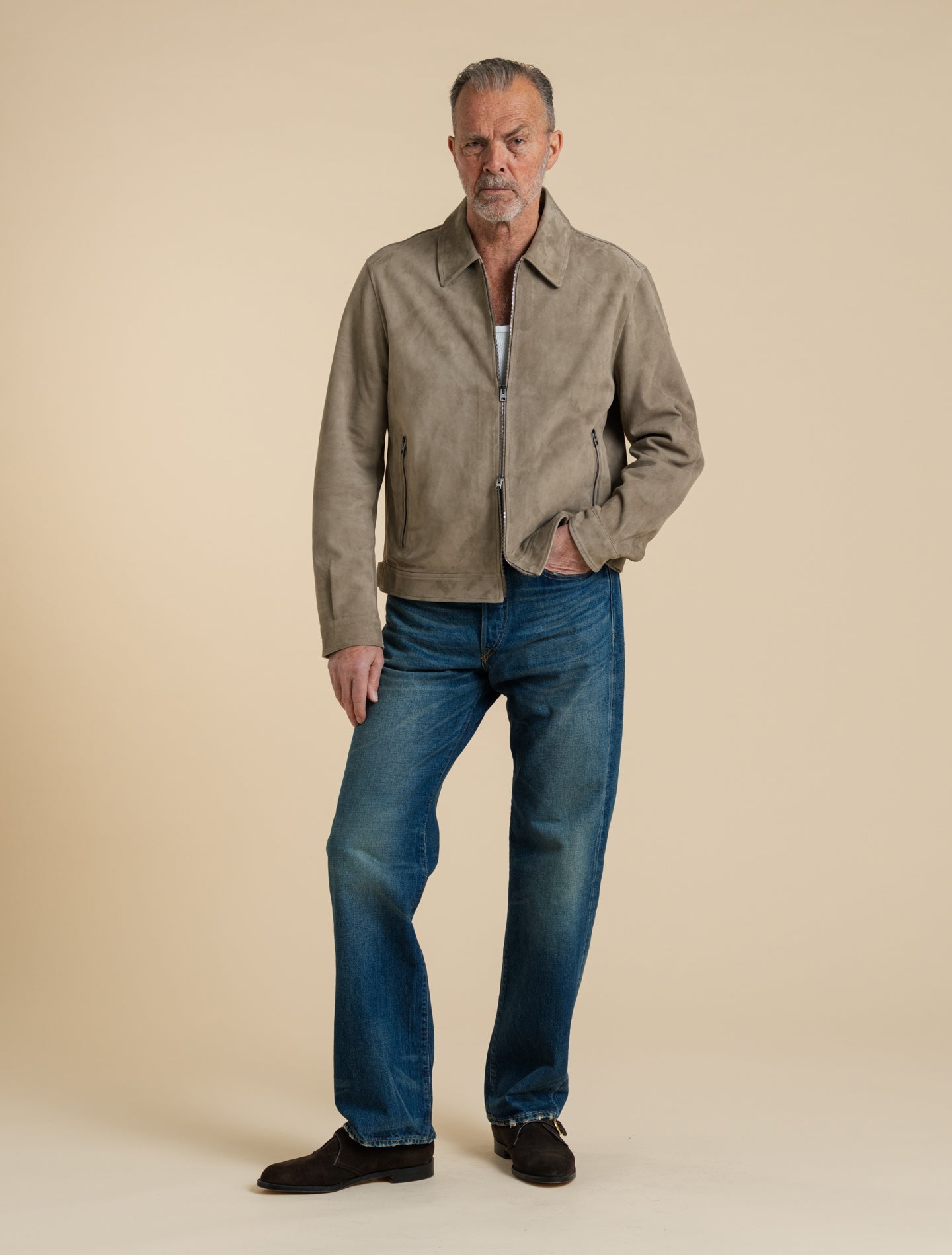 Suede Strozzi Zip Jacket Light Taupe Manto Outerwear 48