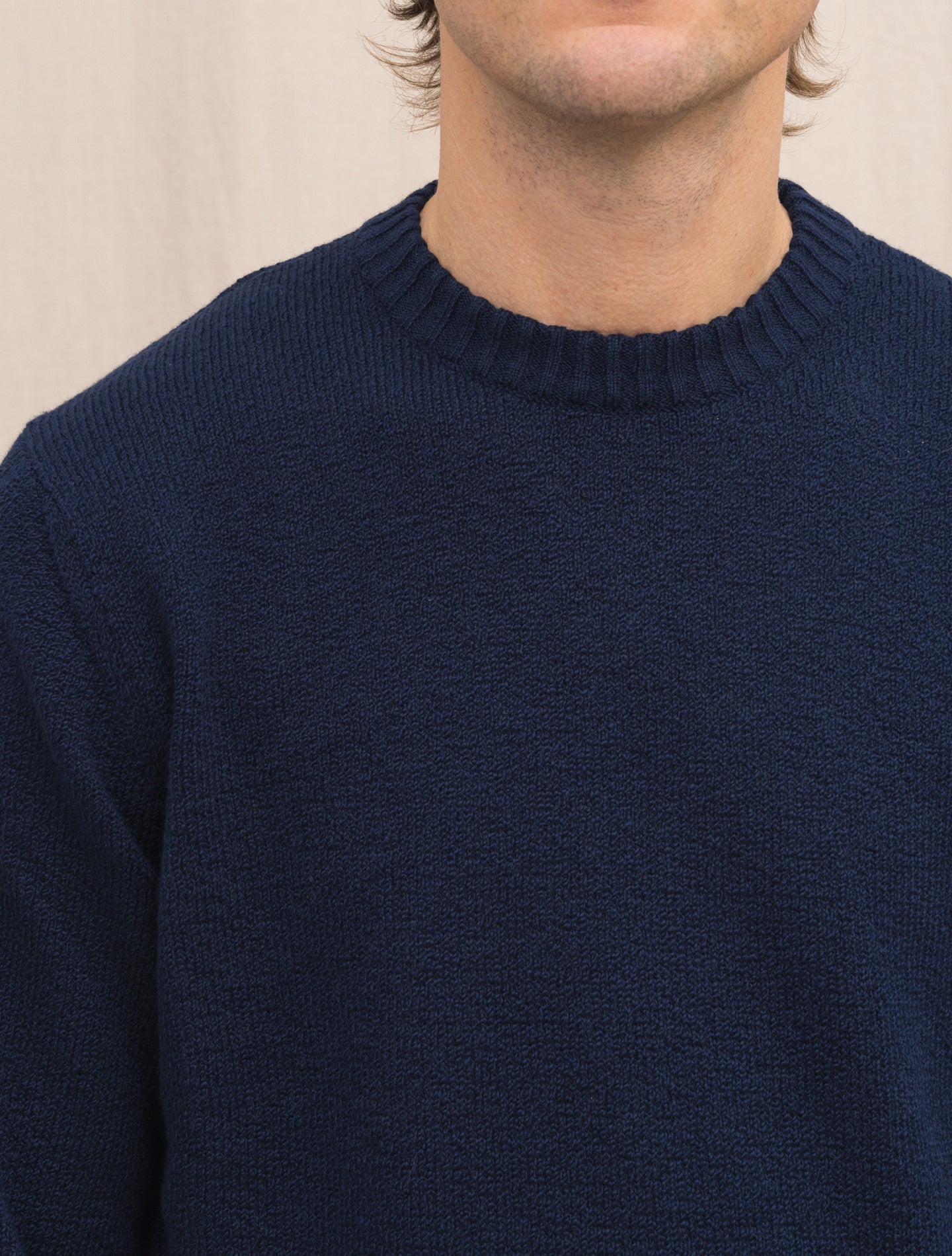 Super Soft Cotton Boucle Crewneck Sweater Navy Fioroni Knitwear 48