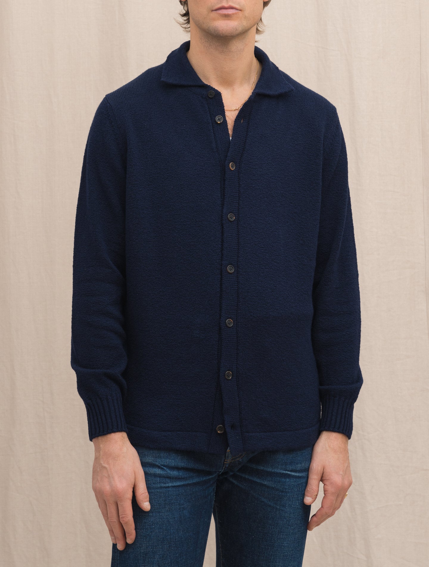 Super Soft Cotton Boucle Shirt Navy Fioroni Knitwear 48