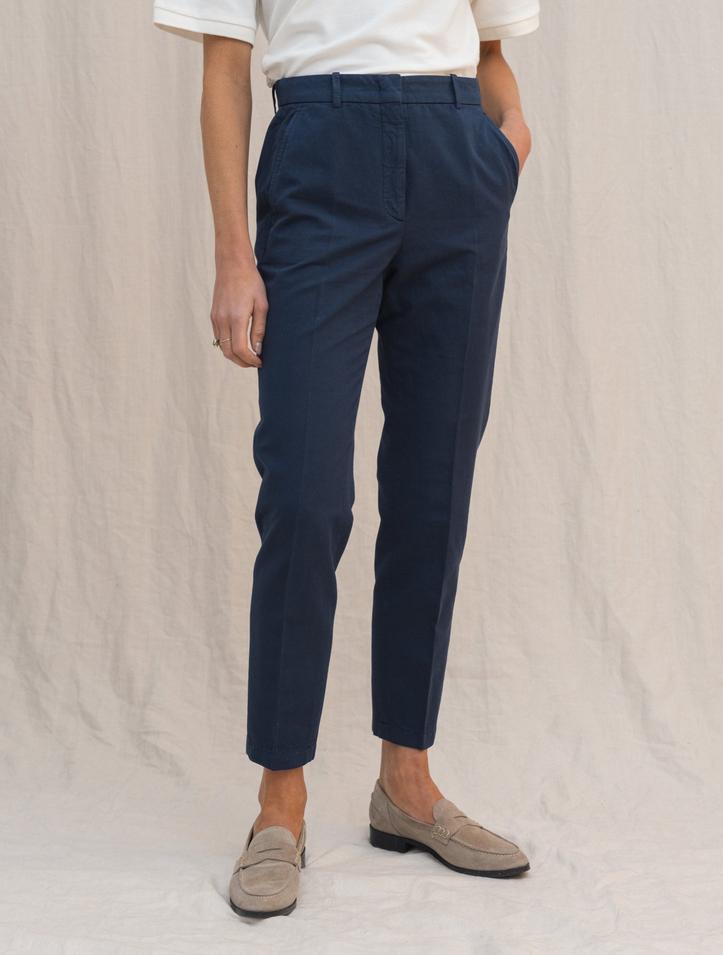 Tapered Cotton Linen Trousers Blue Slowear Trousers IT 38