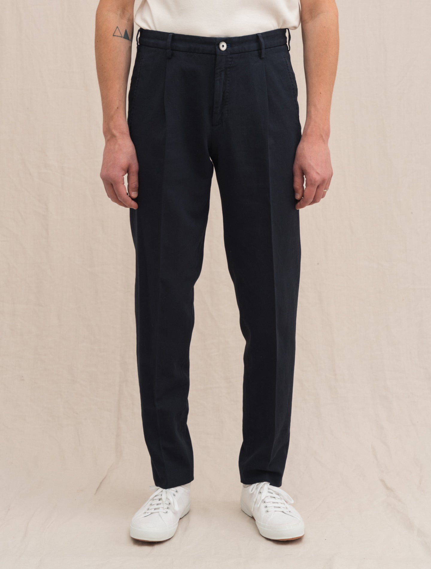 Tapered Fit Cotton Linen Trousers Navy Incotex Trousers 46