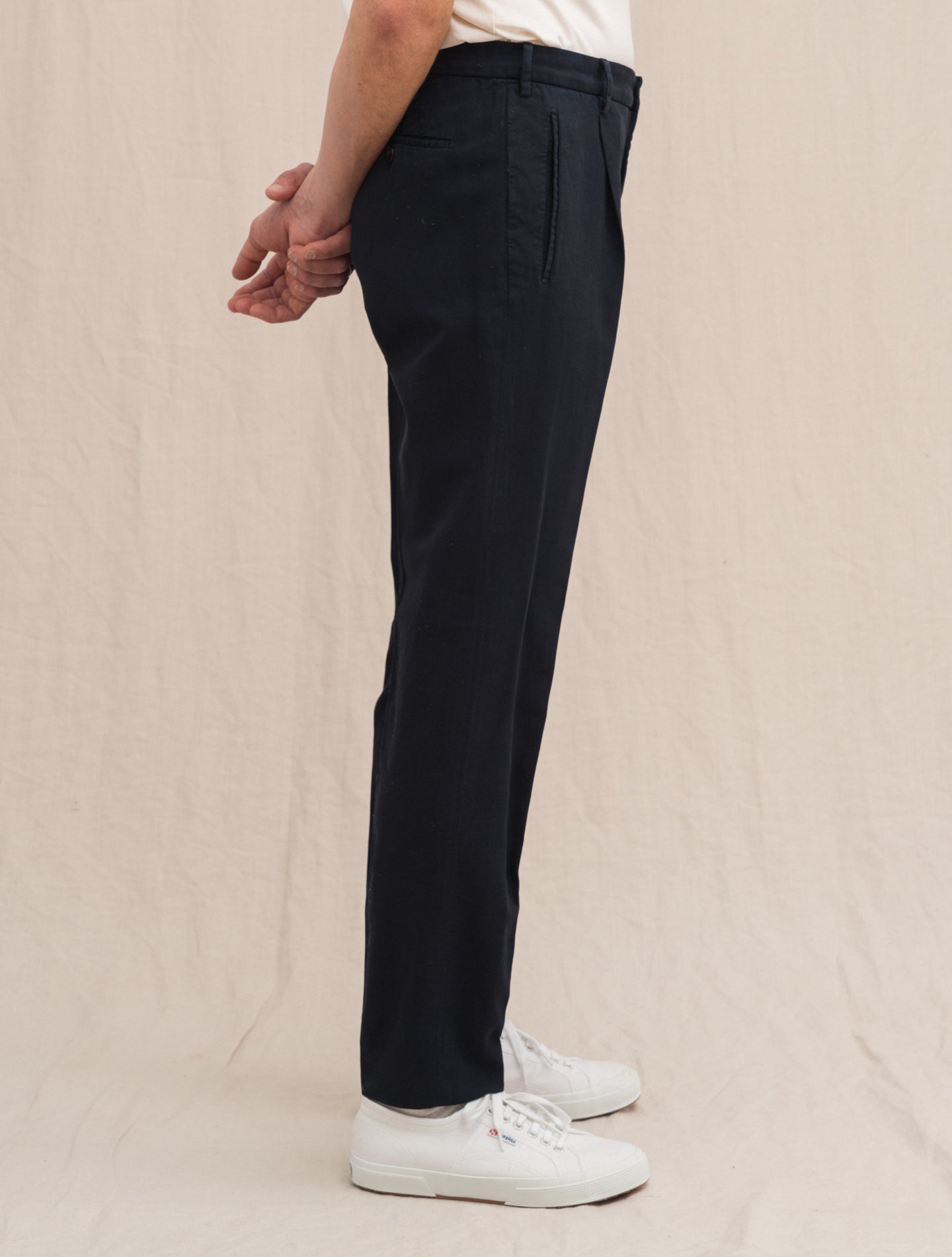 Tapered Fit Cotton Linen Trousers Navy Incotex Trousers 46