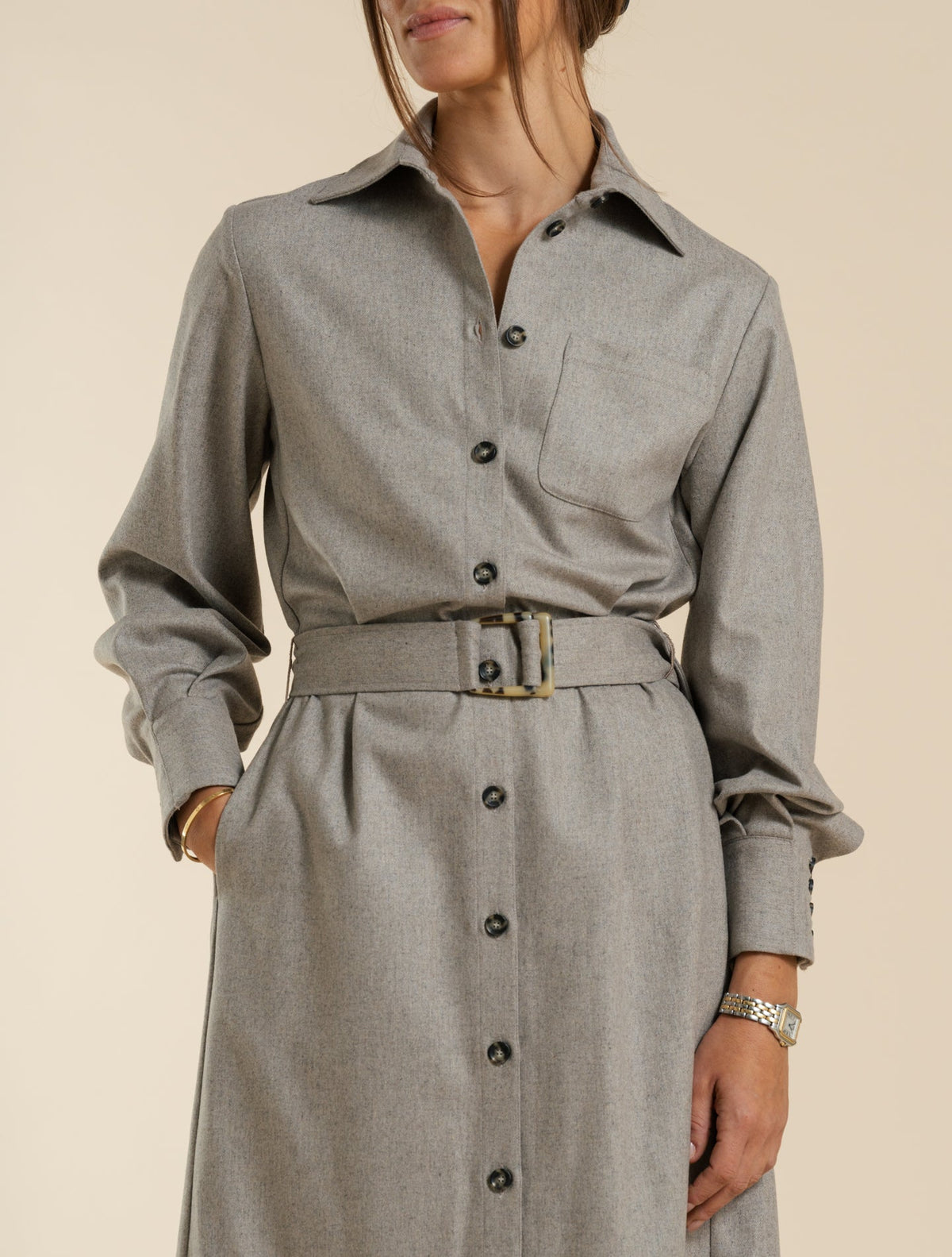 Tessa Flanell Shirt Dress Beige Fedeli Dresses IT 38