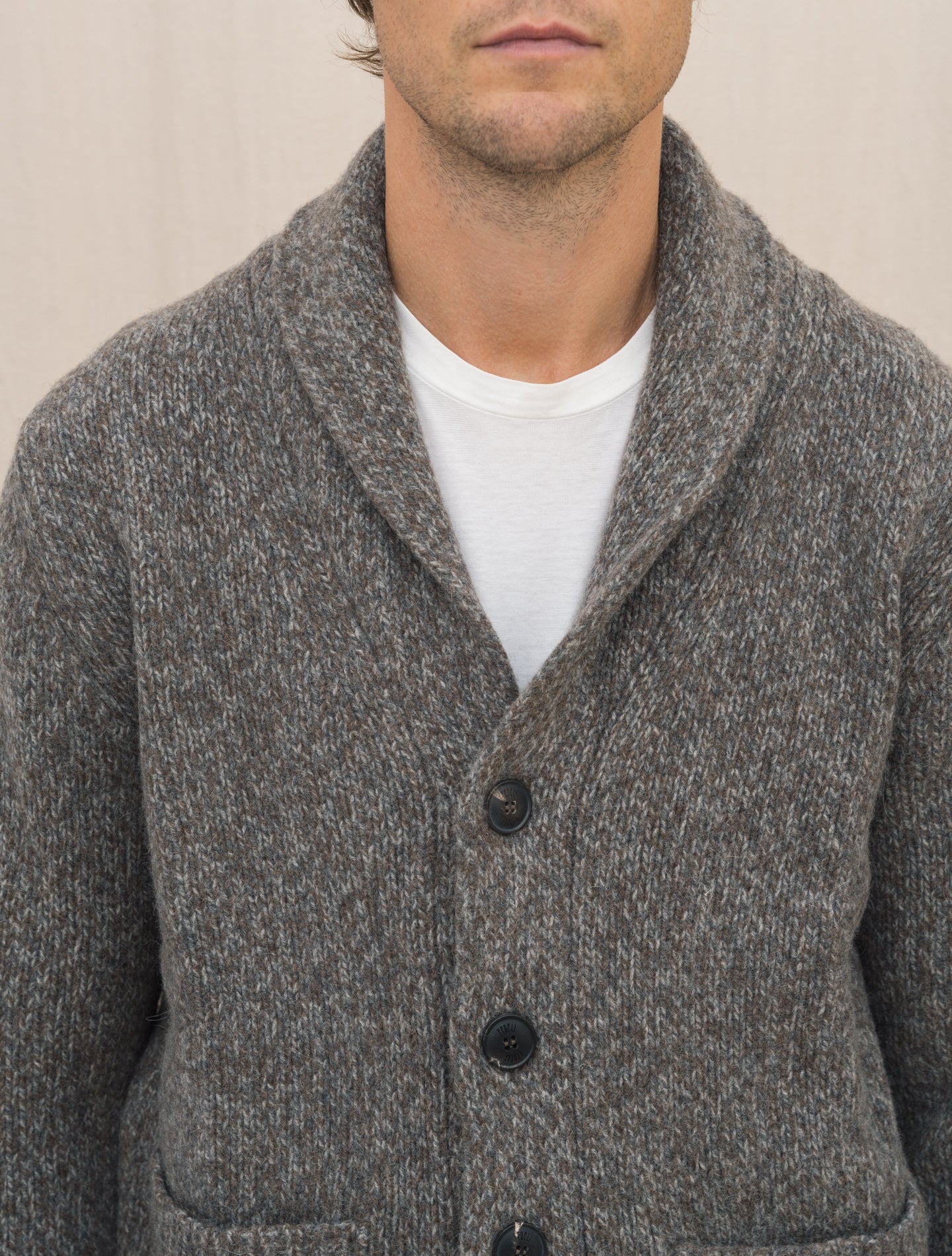 Teton Shawl Collar Cardigan Brown Mélange Fedeli Knitwear Gabucci