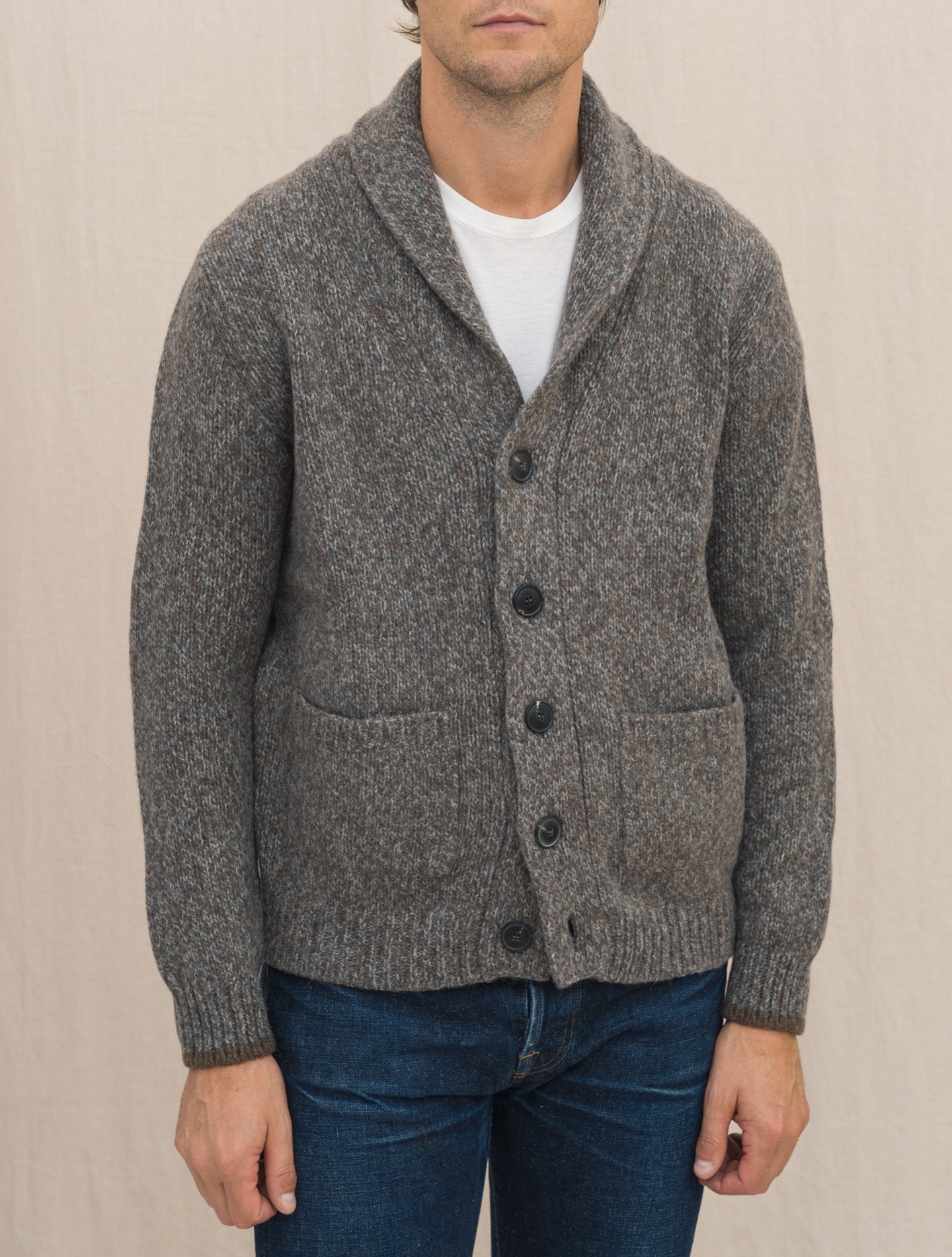 Teton Shawl Collar Cardigan Brown Mélange Fedeli Knitwear Gabucci