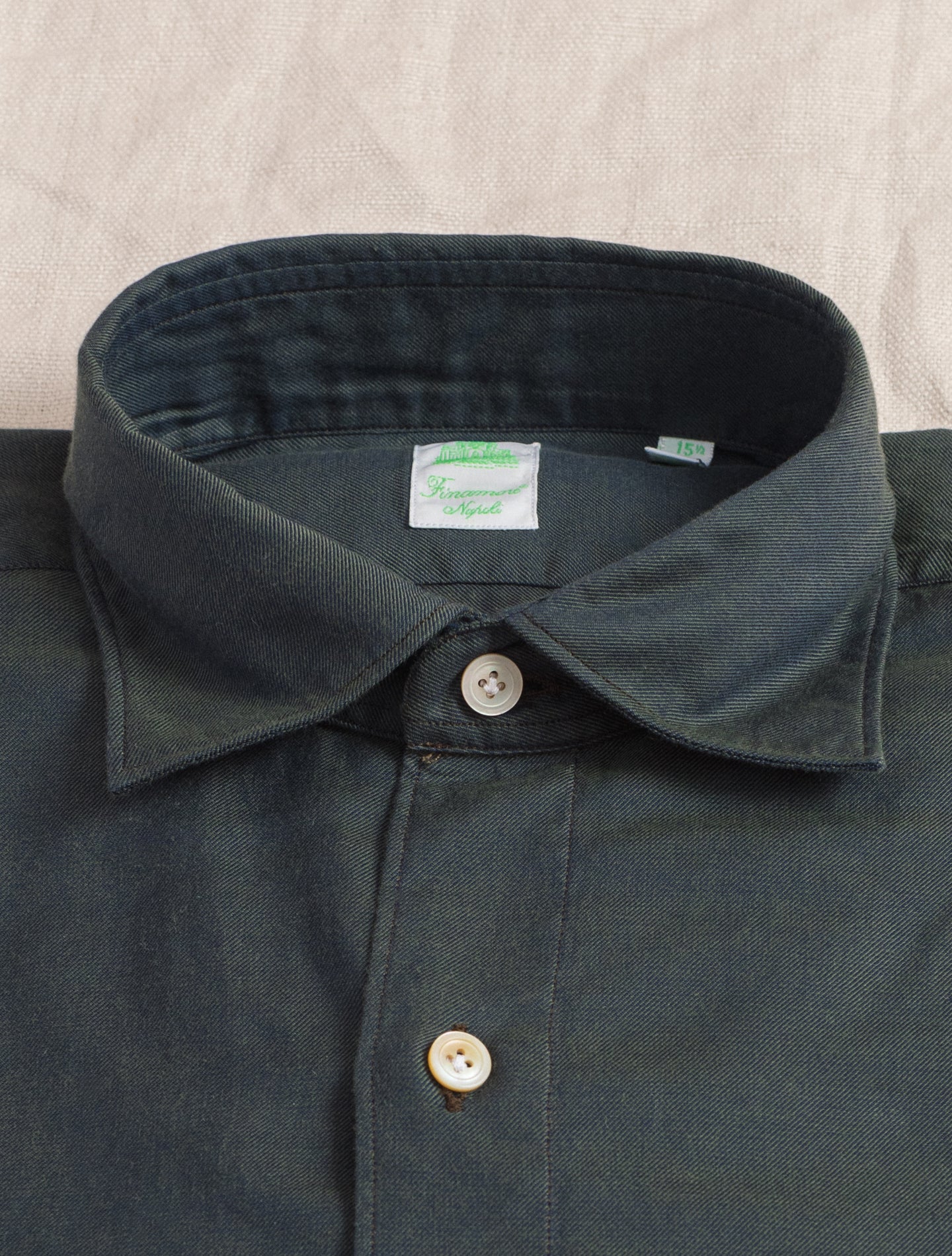 Tokyo Brushed Twill Shirt Dark Green Finamore Shirts 38