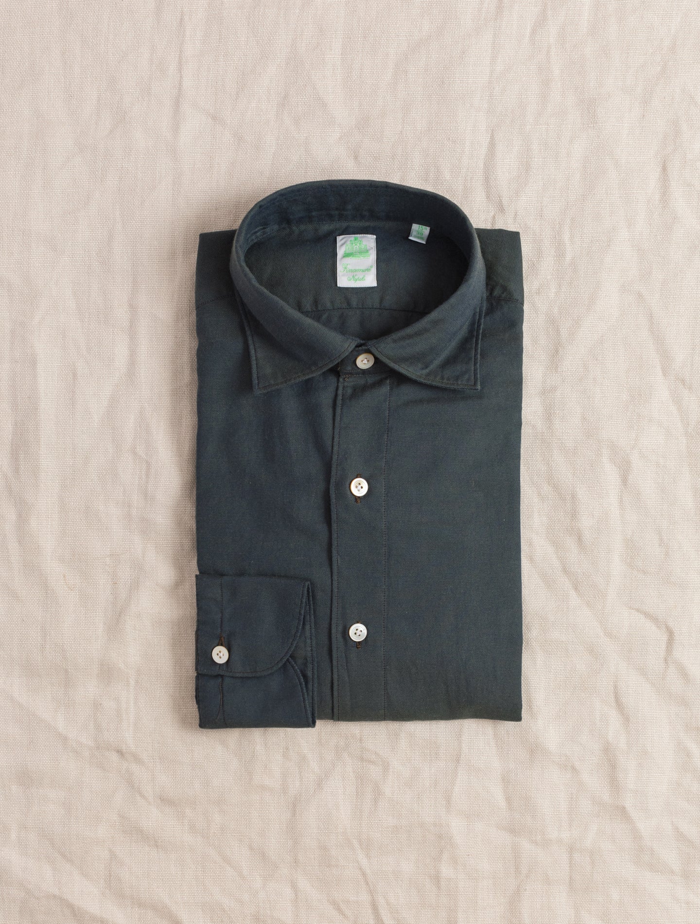 Tokyo Brushed Twill Shirt Dark Green Finamore Shirts 38