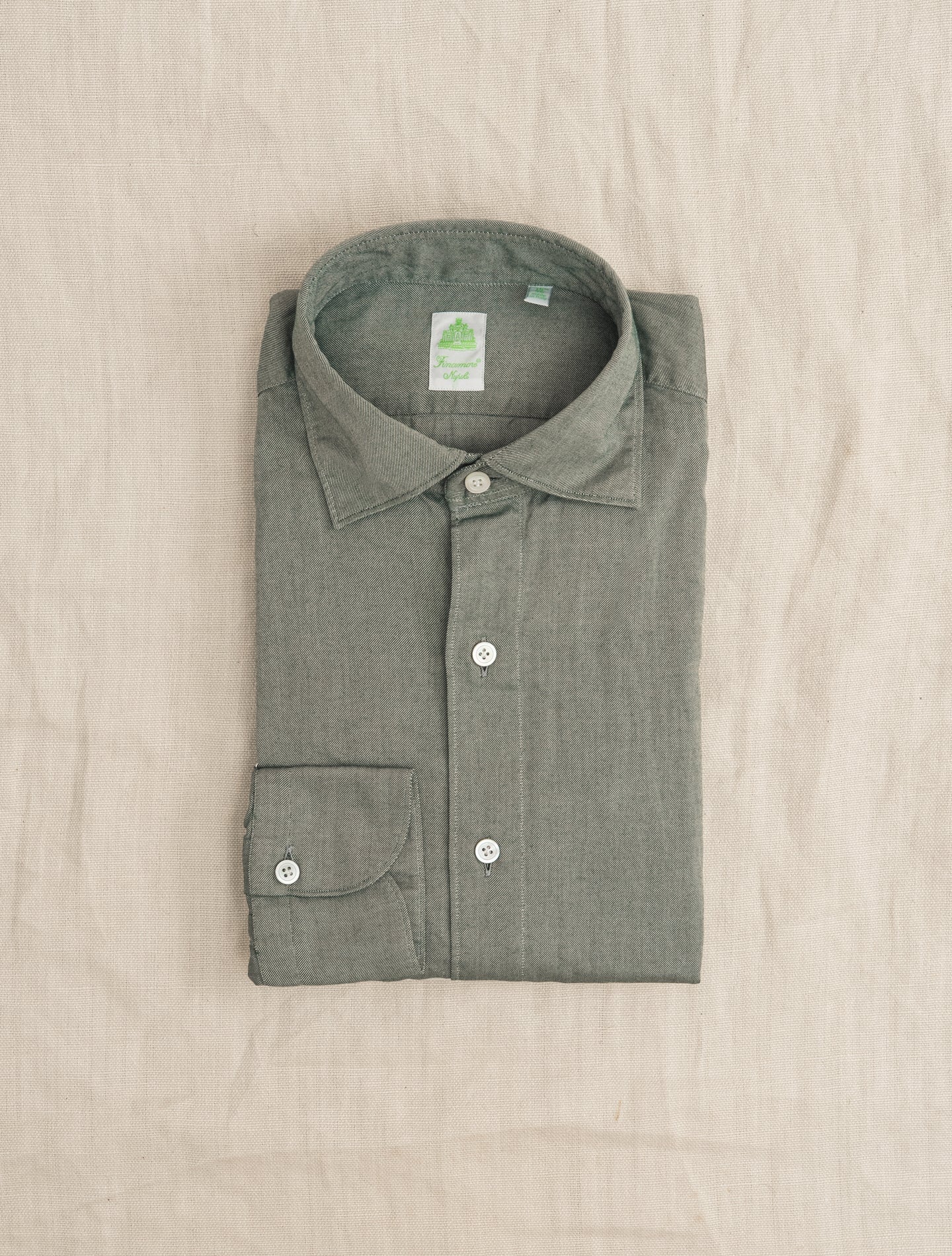 Tokyo Brushed Twill Shirt Green Finamore Shirts 38