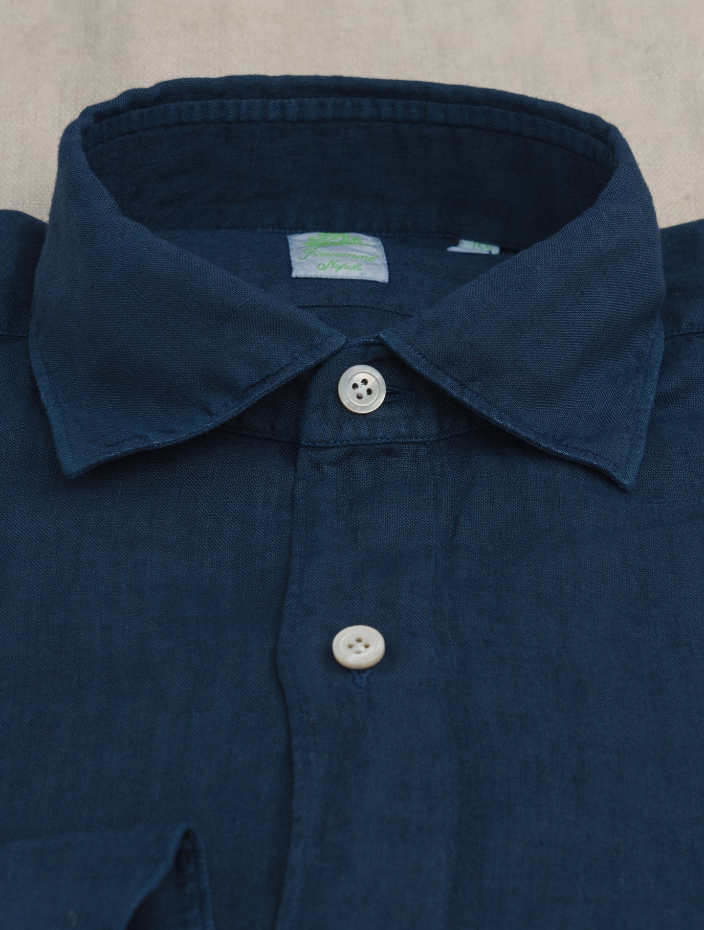 Tokyo Linen Cut Away Shirt Dark Navy Finamore Shirts 39
