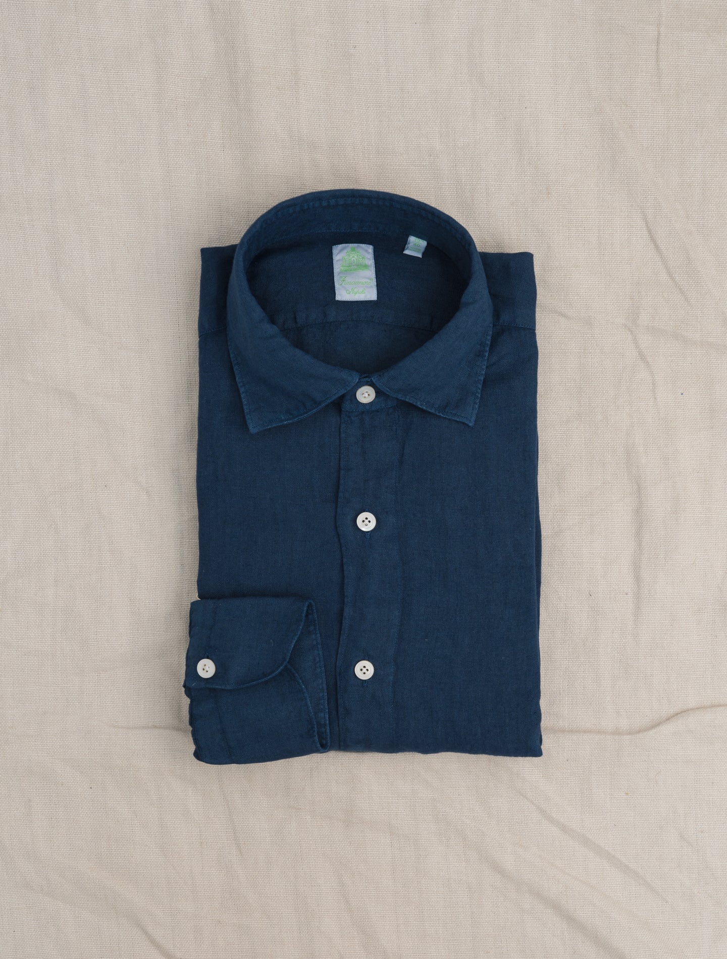 Tokyo Linen Cut Away Shirt Dark Navy Finamore Shirts 39