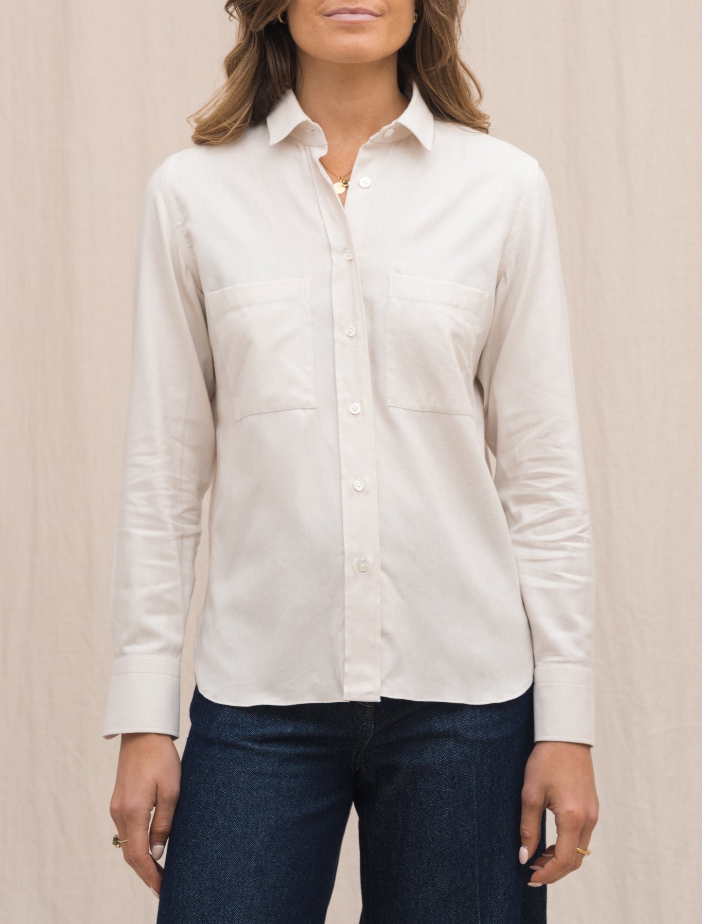 Valeria Herringbone Shirt Sand Finamore Shirts Gabucci