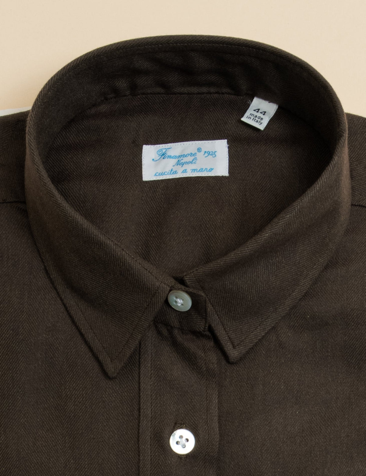 Valeria Herringbone Soft Flannel Shirt Brown Finamore Shirts IT 40