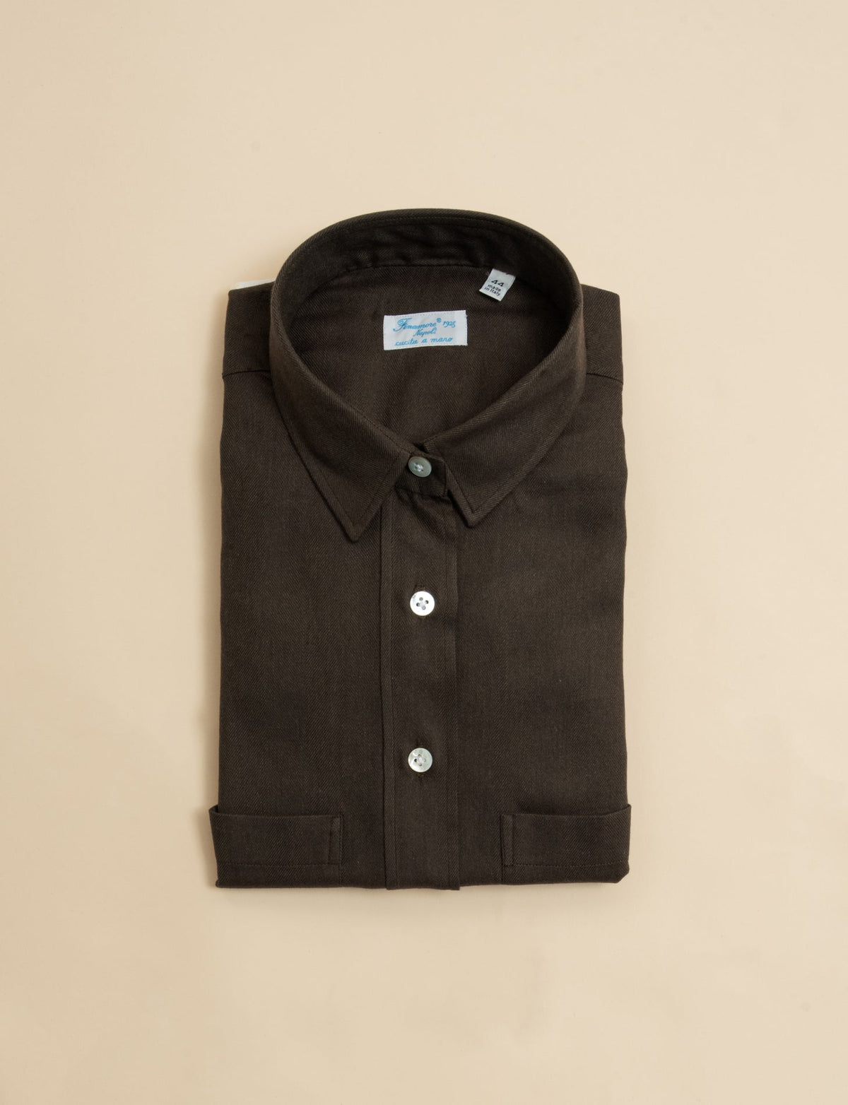 Valeria Herringbone Soft Flannel Shirt Brown Finamore Shirts IT 40