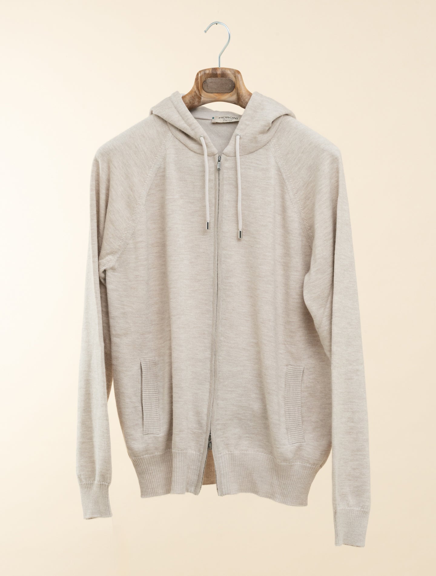 Vanisé Duvet Cashmere Cotton Zip Hoodie Natural Fioroni Knitwear 48