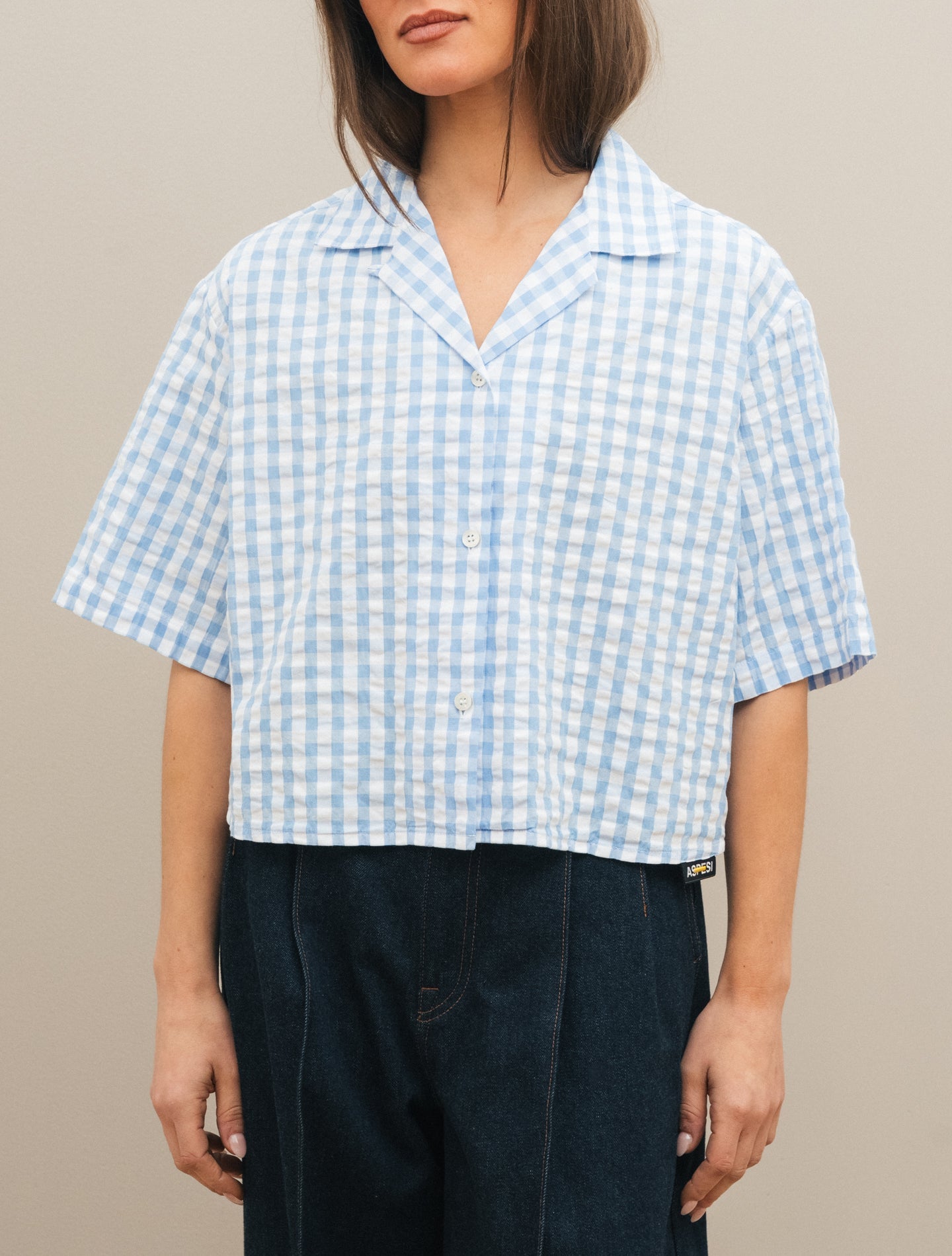 Vichy Check Seersucker Shirt Light Blue Aspesi Shirts IT 38