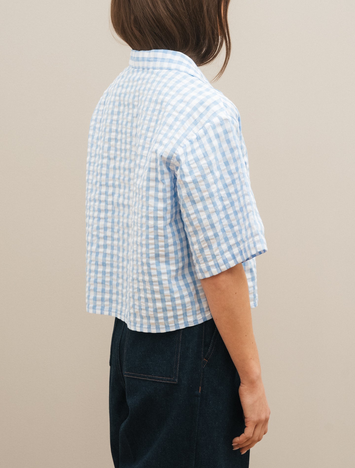 Vichy Check Seersucker Shirt Light Blue Aspesi Shirts IT 38