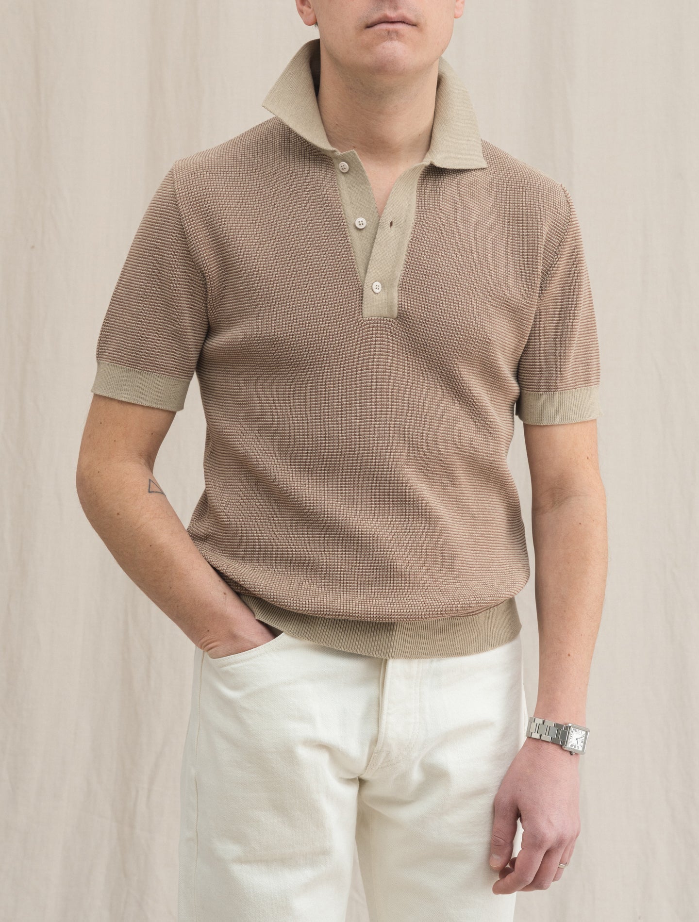 Waffle Knit Polo Shirt Short Sleeve Beige Lardini Polo shirts S