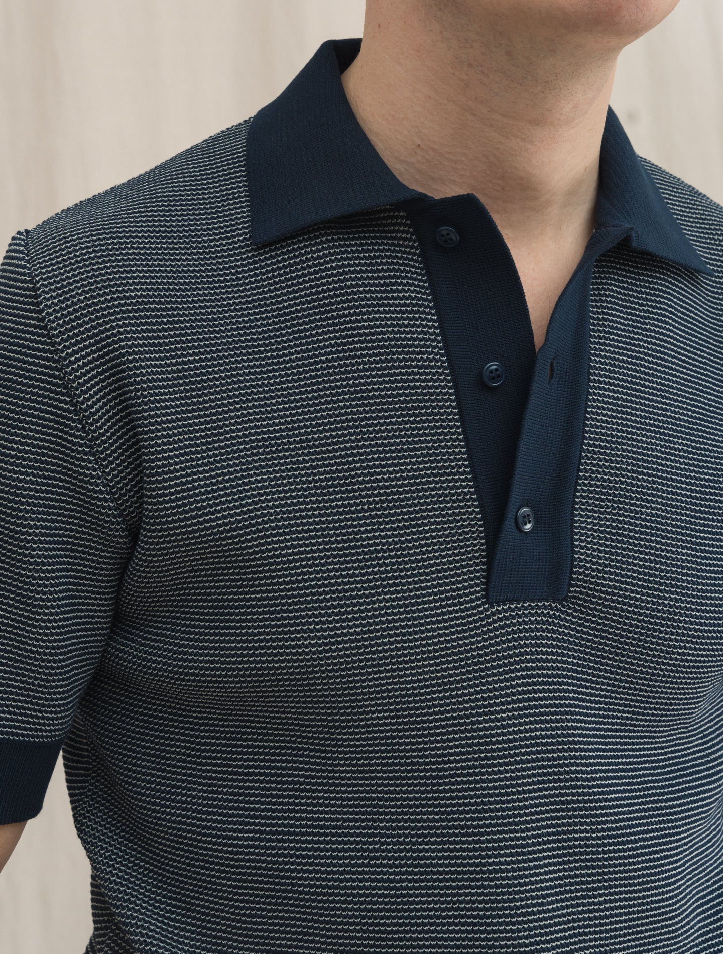 Waffle Knit Polo Shirt Short Sleeve Navy Lardini Polo shirts S