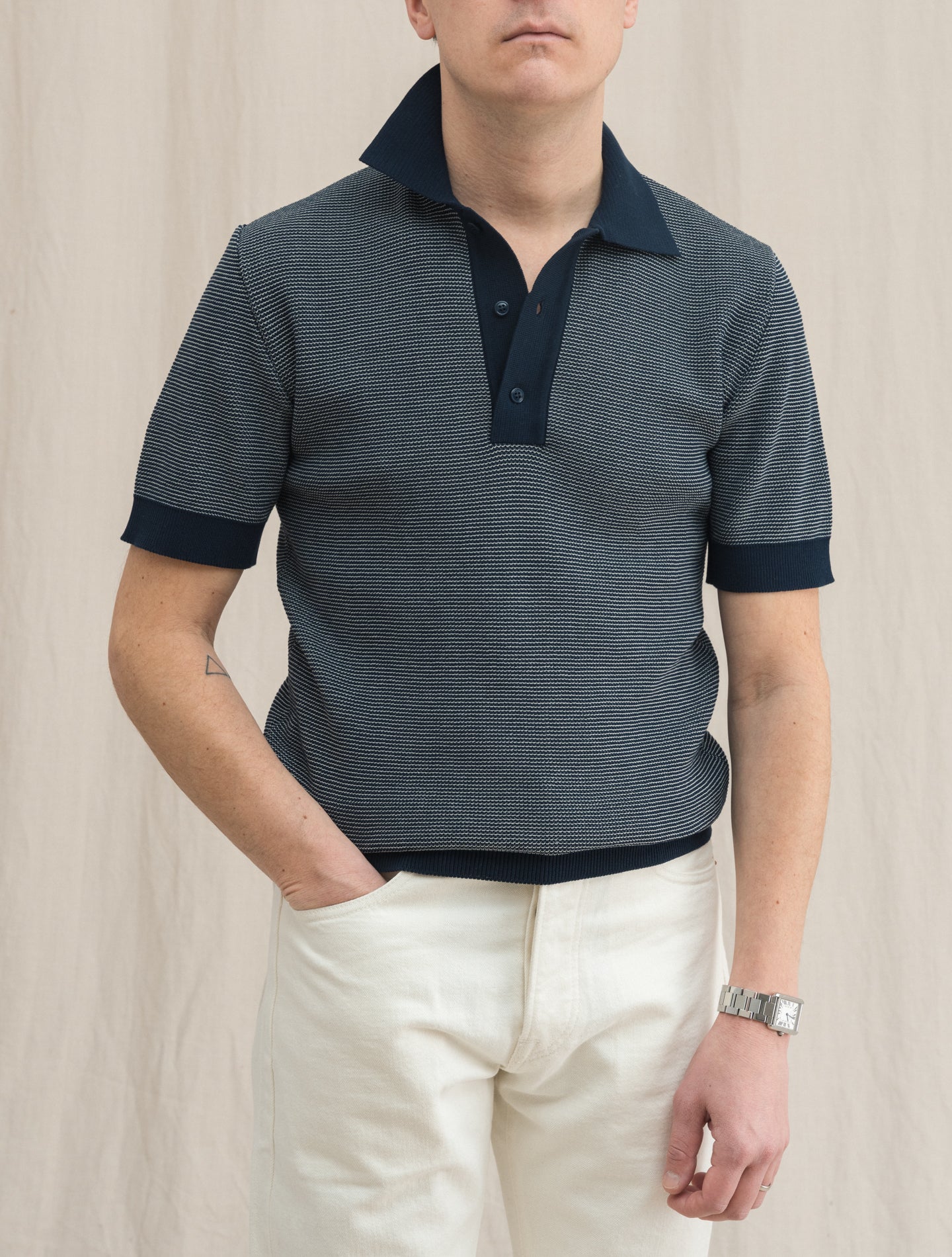 Waffle Knit Polo Shirt Short Sleeve Navy Lardini Polo shirts S
