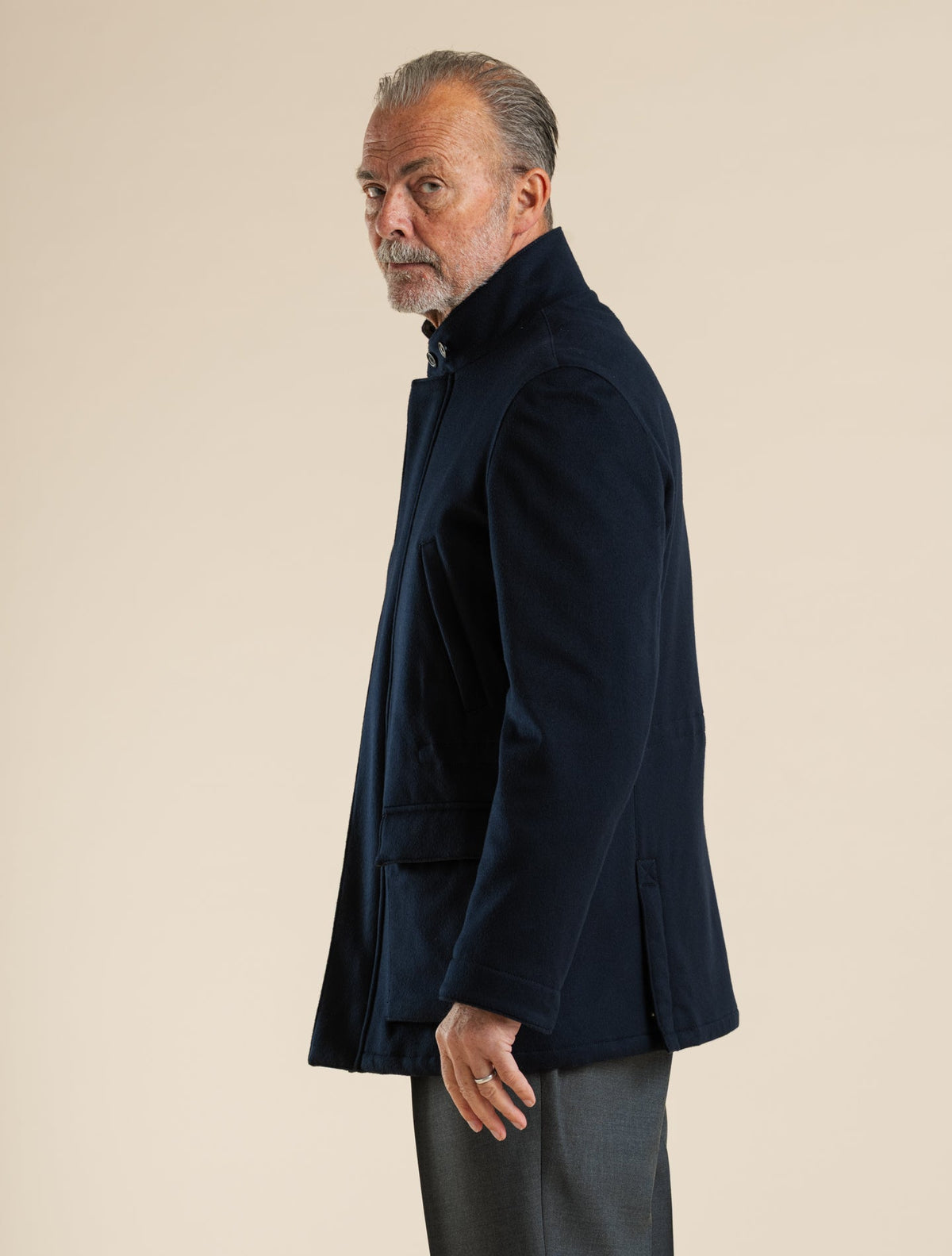 Water Repellent Wool Cashmere Field Jacket Navy Lardini Outerwear 48