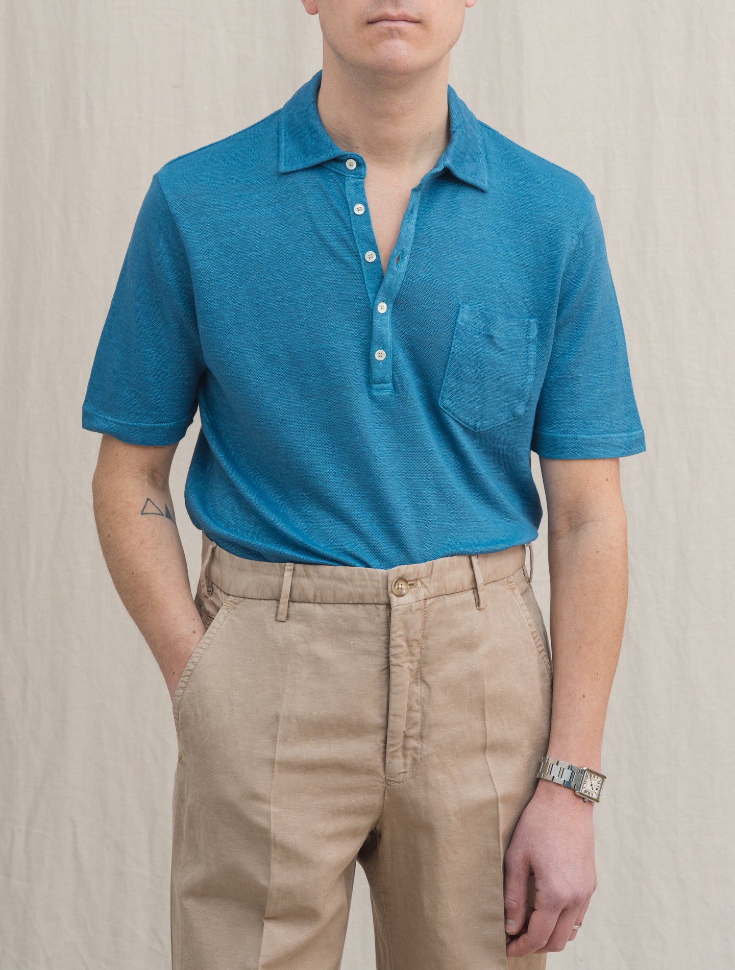 Wembley Linen Short Sleeve Polo Shirt Azur | Gabucci