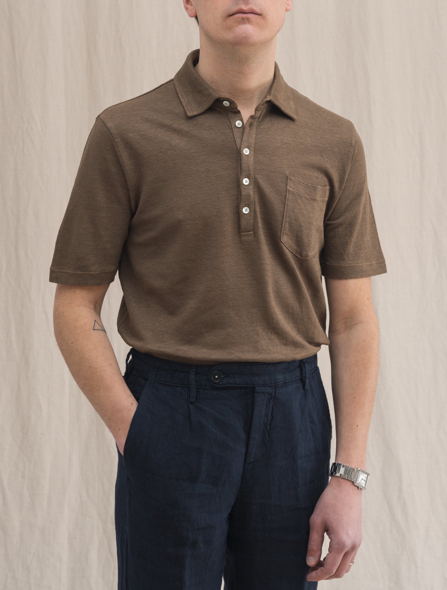 Wembley Linen Short Sleeve Polo Shirt Brown | Gabucci