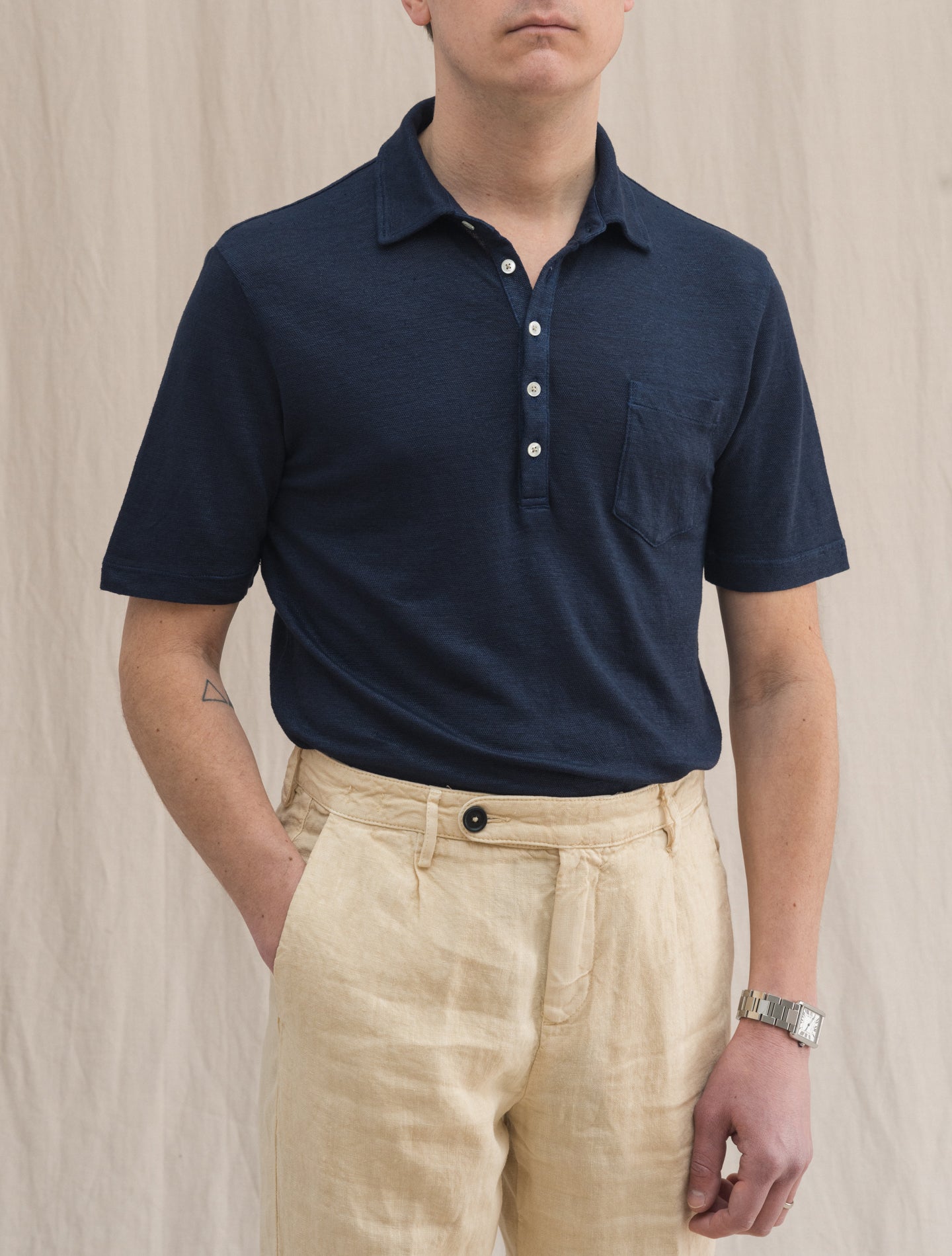 Wembley Linen Short Sleeve Polo Shirt Navy Massimo Alba Polo shirts S