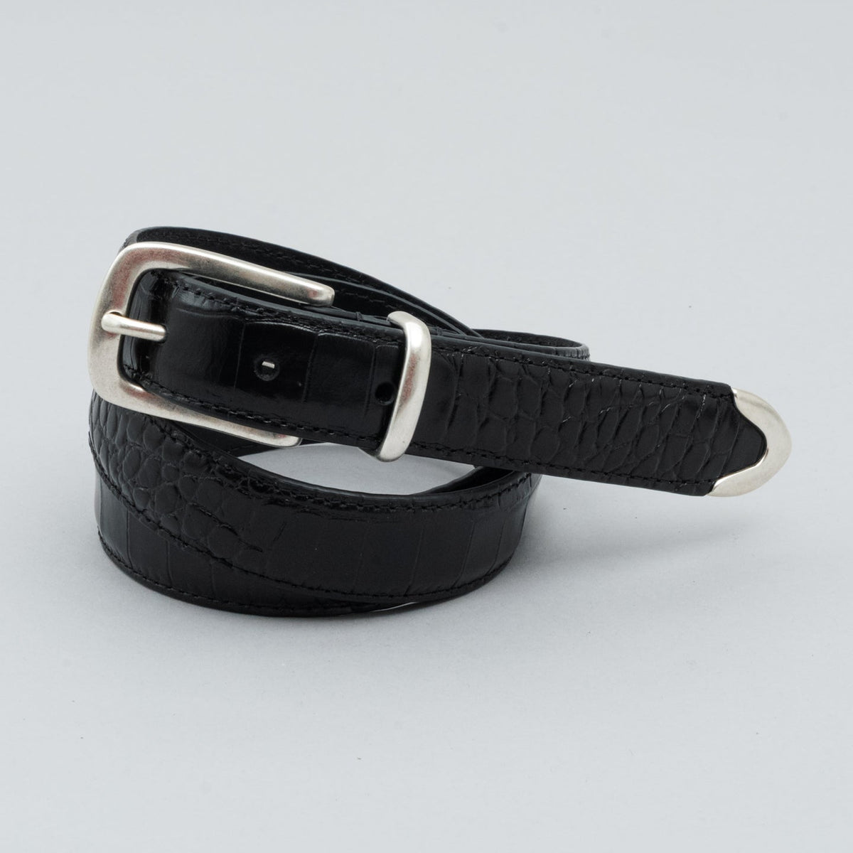 Belts.Com Black Croc Embossed Italian Calfskin Belt Men\'s Sz 60 Inches Big & Tall Westport Black Bi-Color Croc Embossed Calf Belt  main image 4