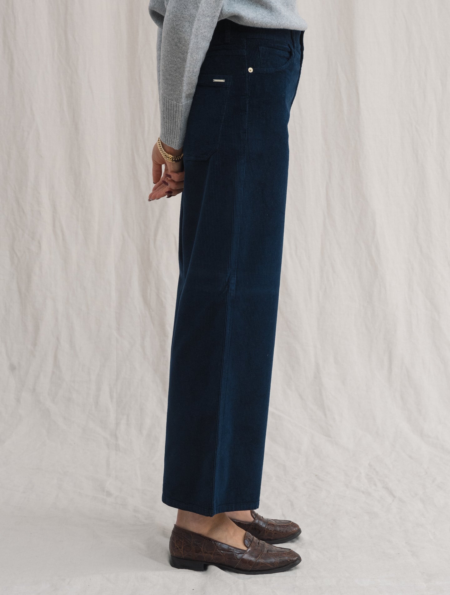 Wide Corduroy Trousers Navy Slowear Trousers IT 38