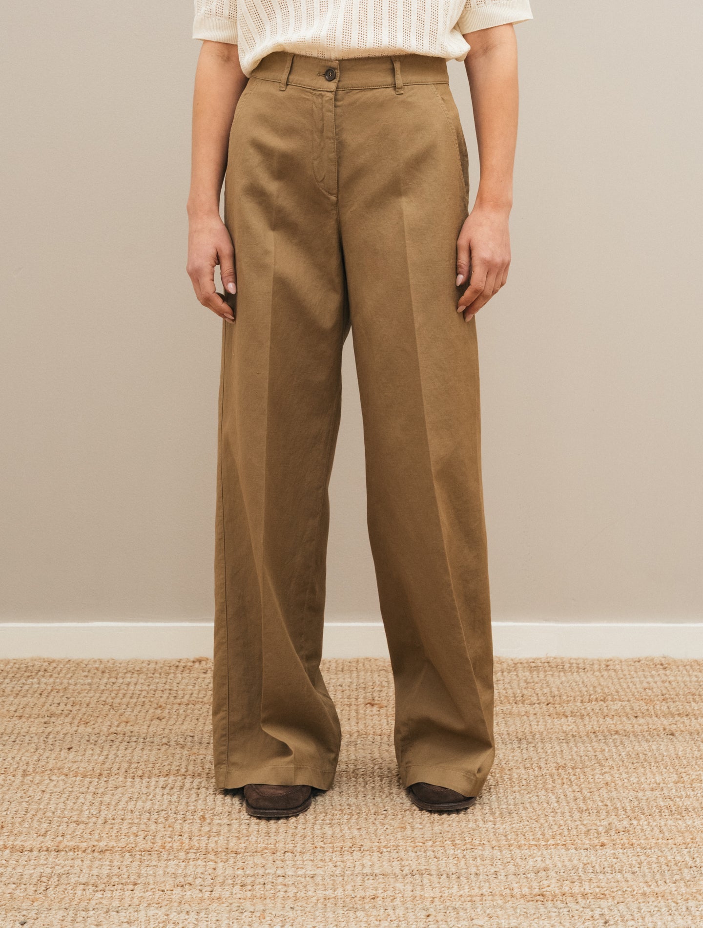 Wide Fit Cotton Linen Trousers Terra Aspesi Trousers IT 38