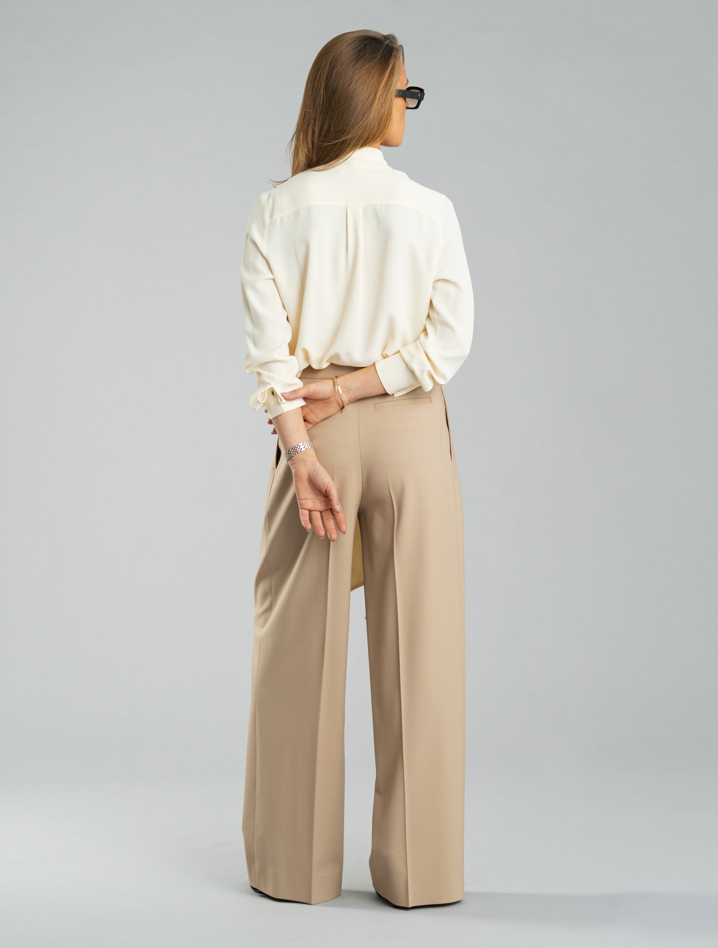 Wide Fit Wool Twill Trousers Beige Lardini Trousers IT 38