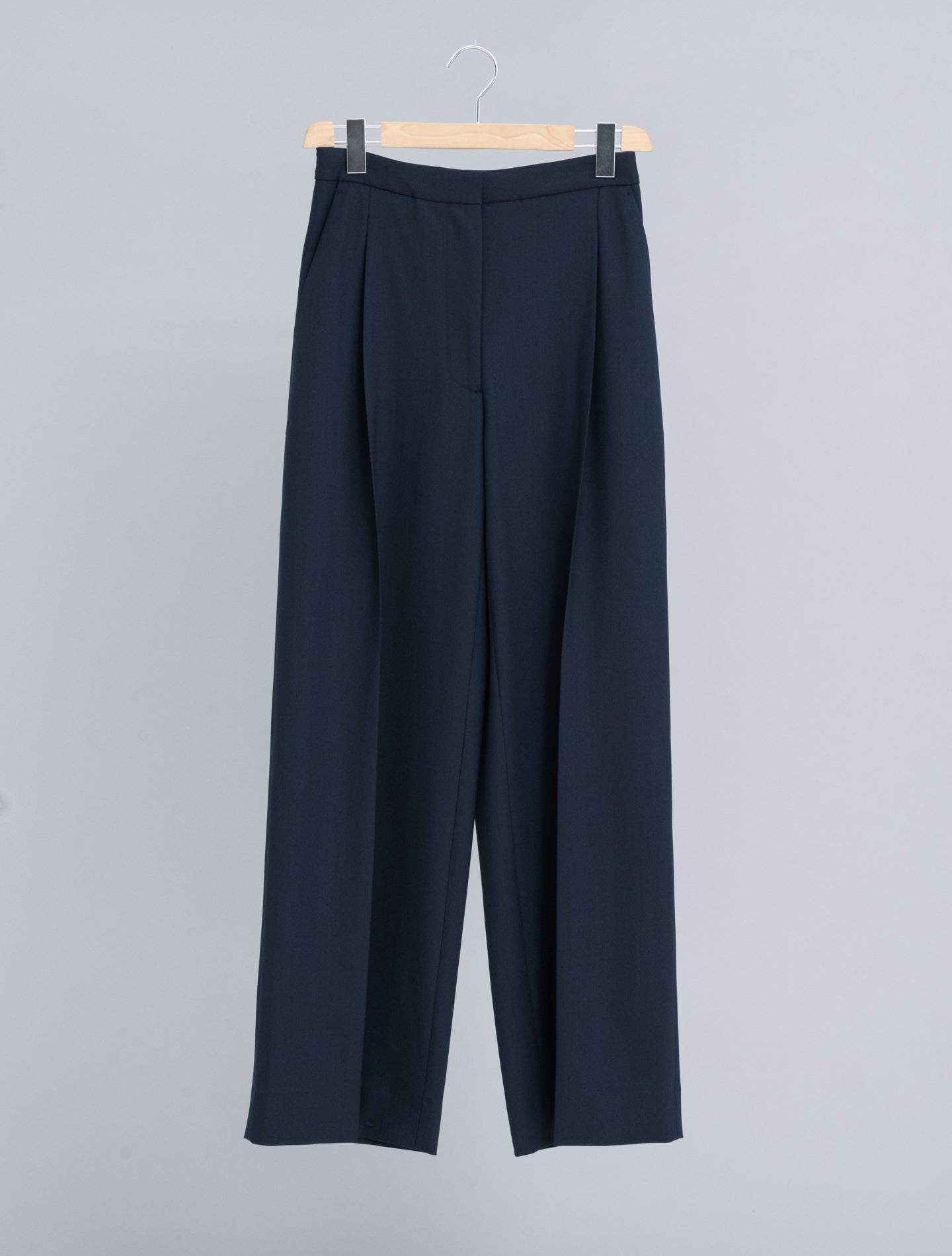 Wide Fit Wool Twill Trousers Navy Lardini Trousers IT 38