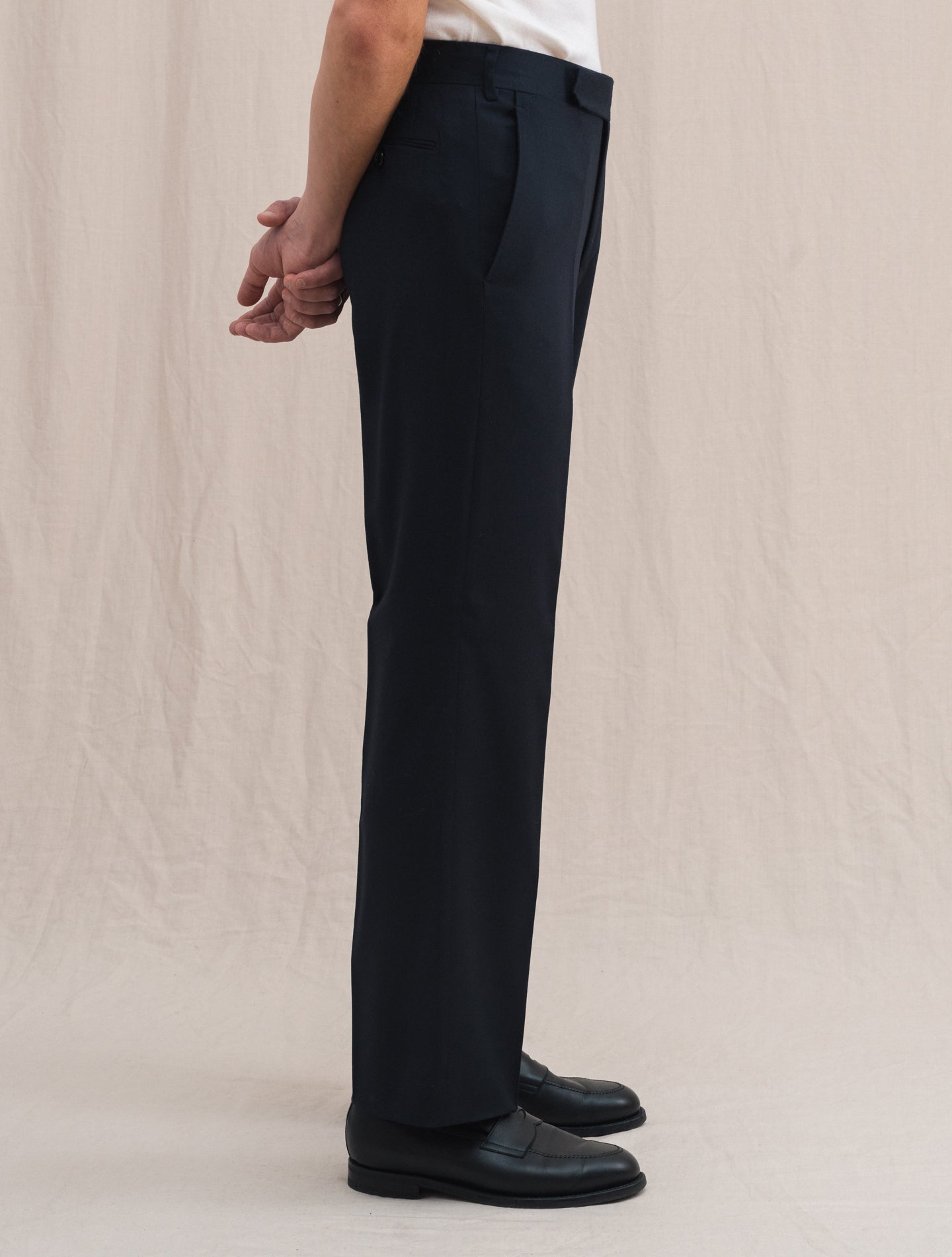 Wide Wool Cashmere Trousers Navy | Gabucci