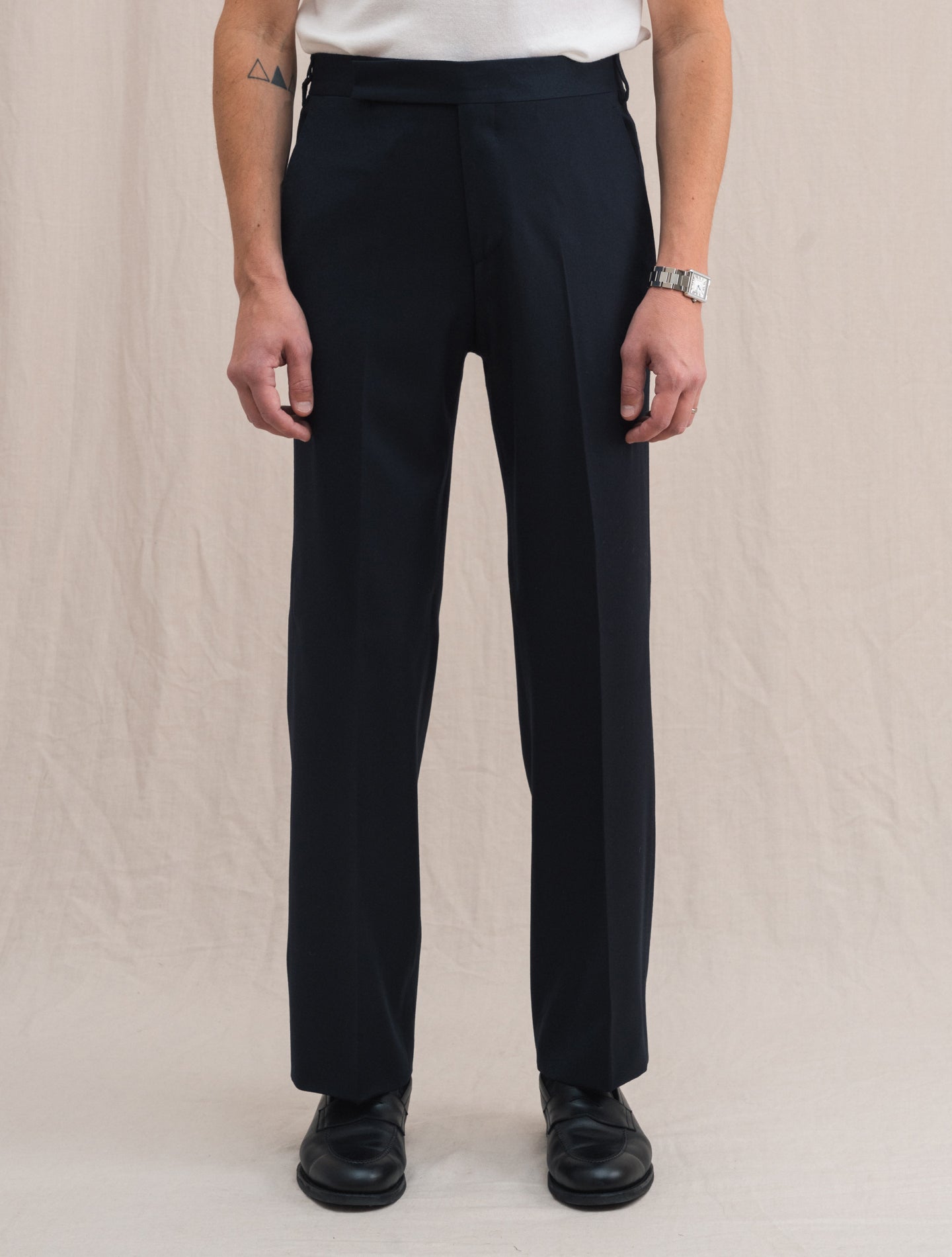 Wide Wool Cashmere Trousers Navy | Gabucci