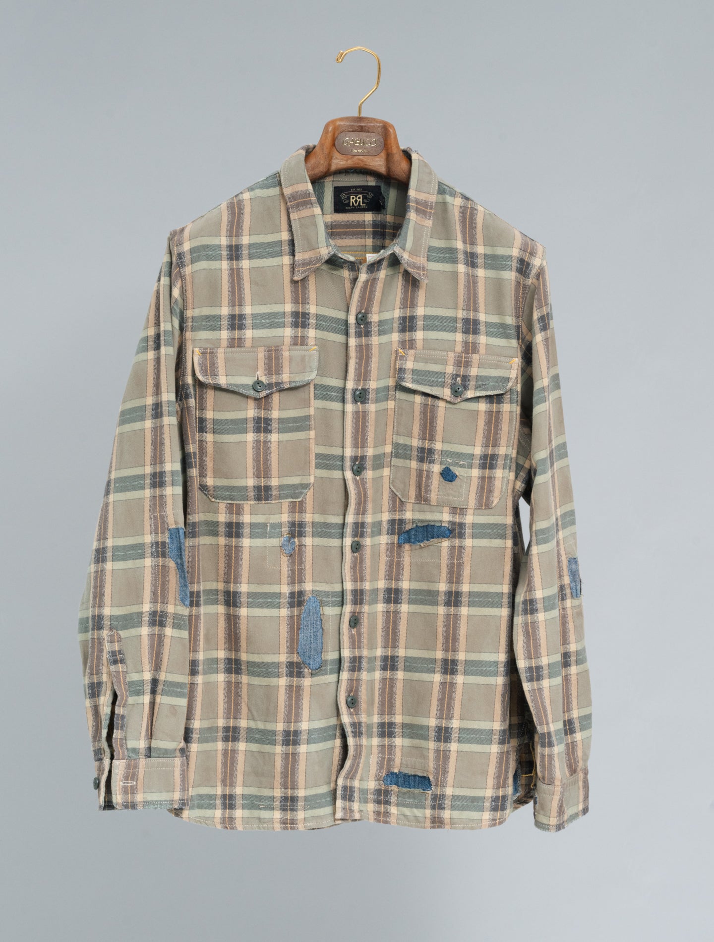 Wilbur Repaired Plaid Workshirt Sage Multi RRL Shirts S